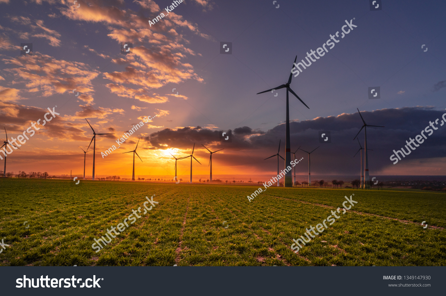 Sunset with wind turbines