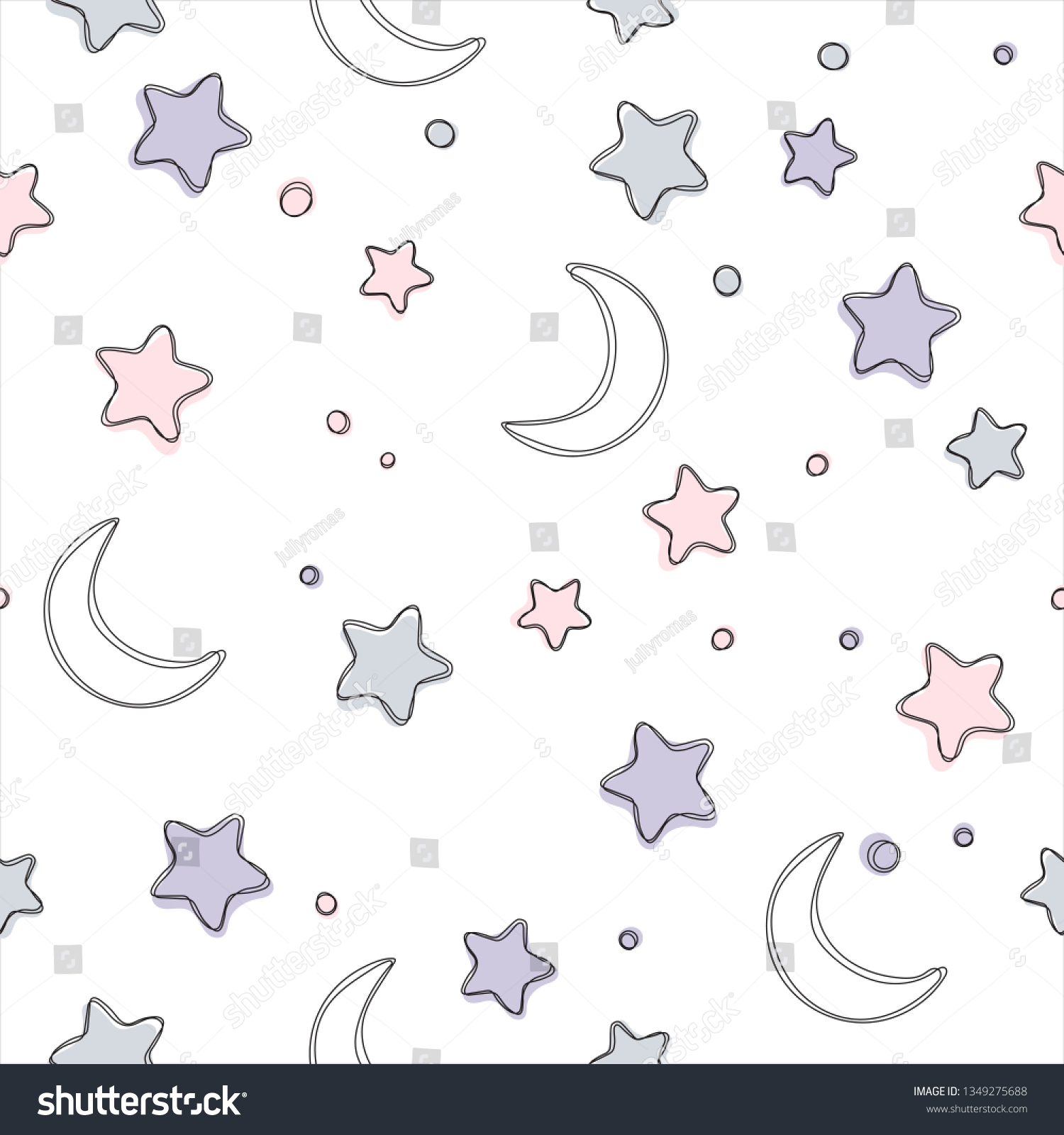 Seamless pattern with stars and moon. Vector background for gift wrapping paper  fabric  clothes  textile  surface textures  scrapbook. 