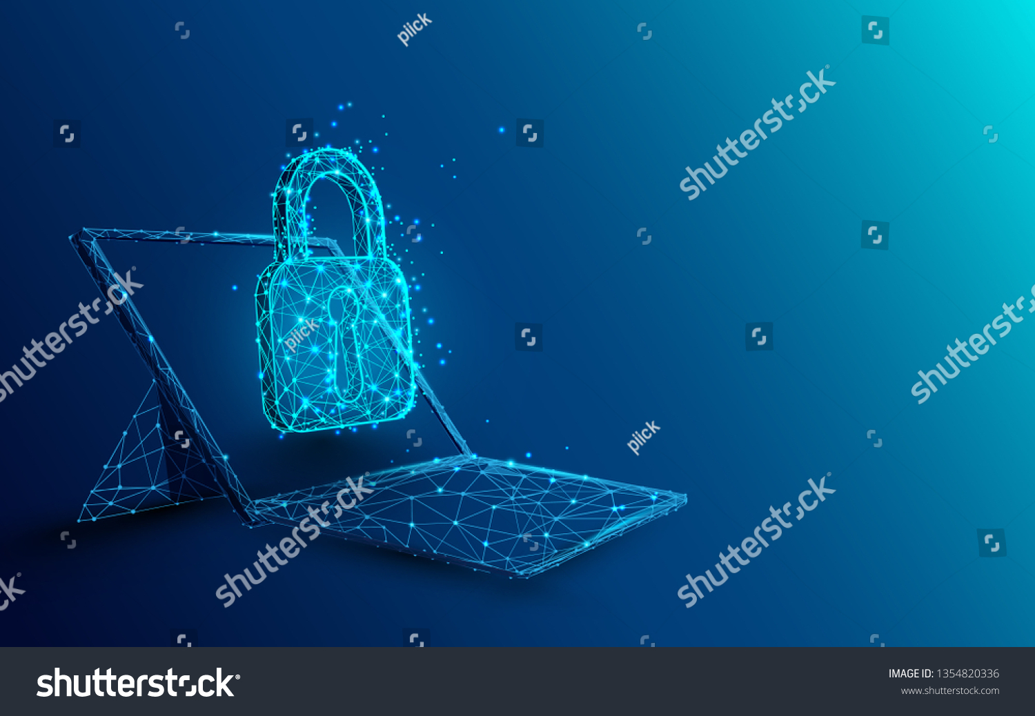 Laptop with padlock and security concept from lines  triangles and particle style design. Illustration vector