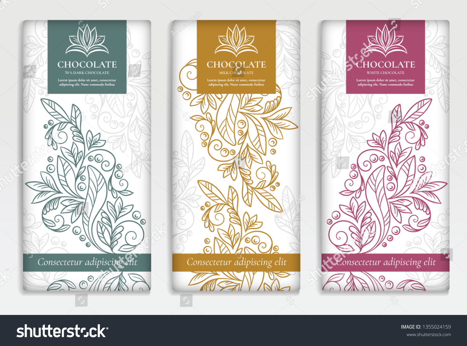 Vintage set of chocolate bar packaging design. Vector luxury template with ornament elements. Can be used for background and wallpaper. Great for food and drink package types.