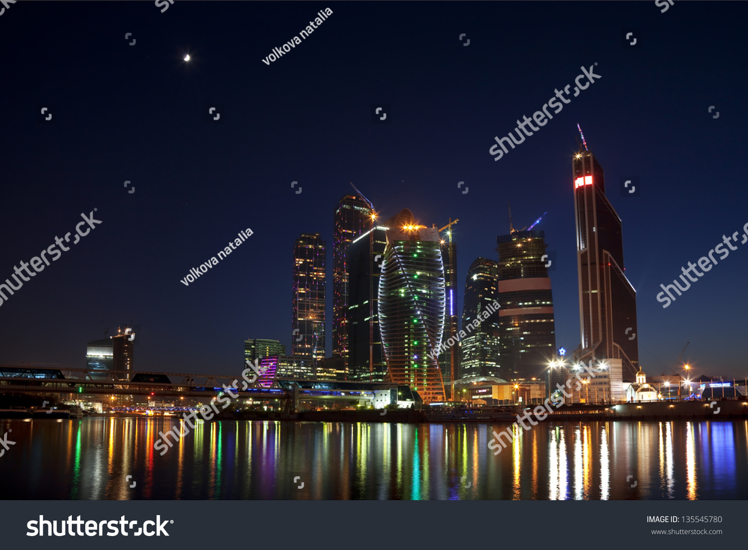 New construction in Moscow at night