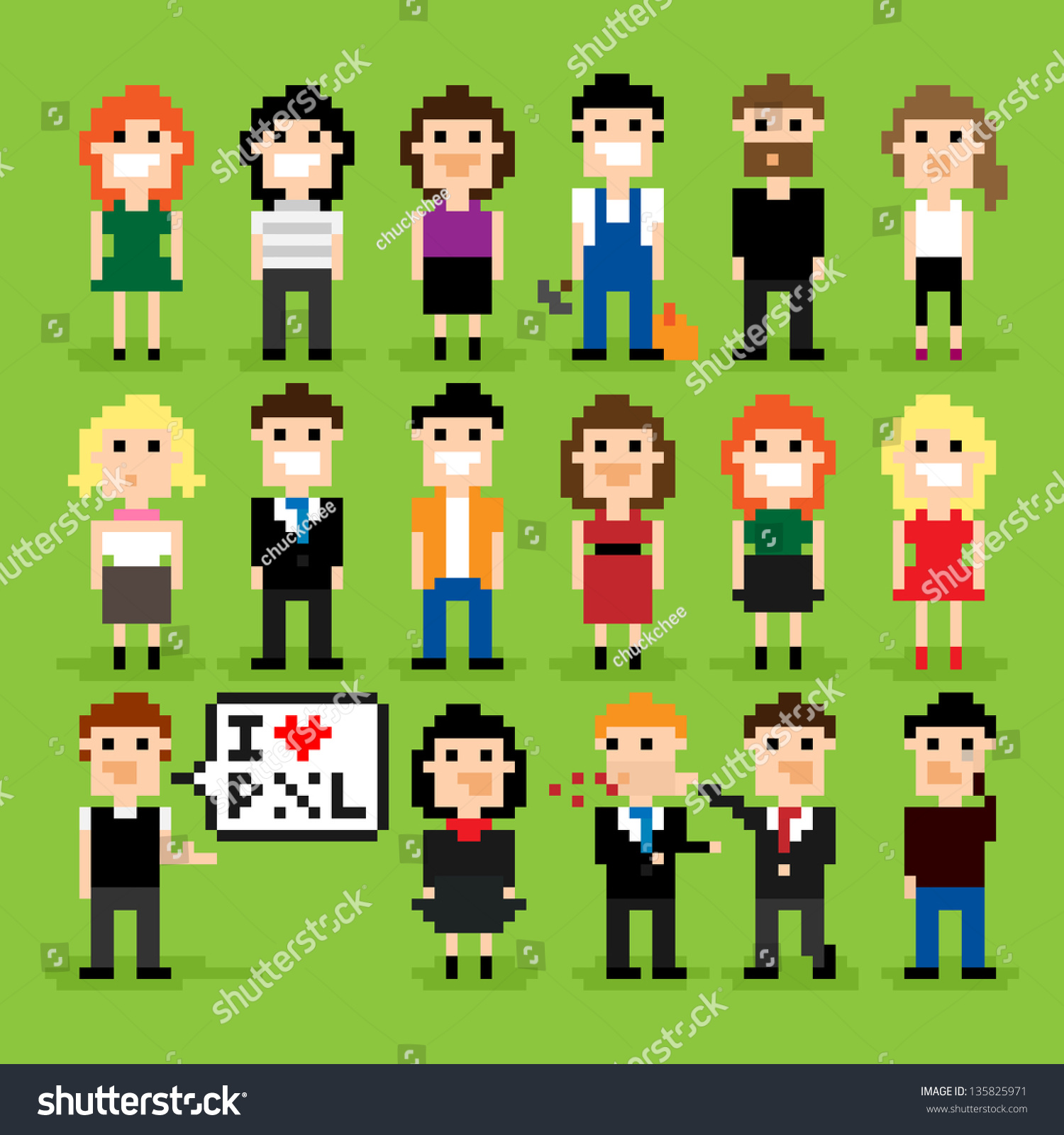 Set of pixel people icons  vector illustration