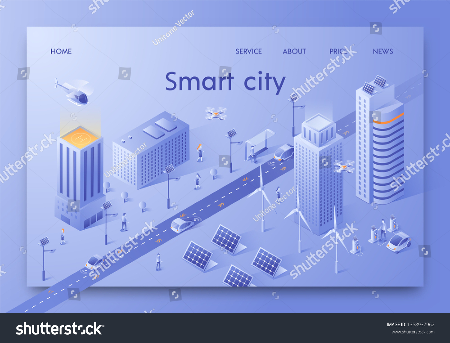 Vector Illustration Written Smart City Isometric. Use Natural Alternative Energy. Solar Panels Windmills Among Buildings City. Energy and Health Care   Modern Construction  Public Life.