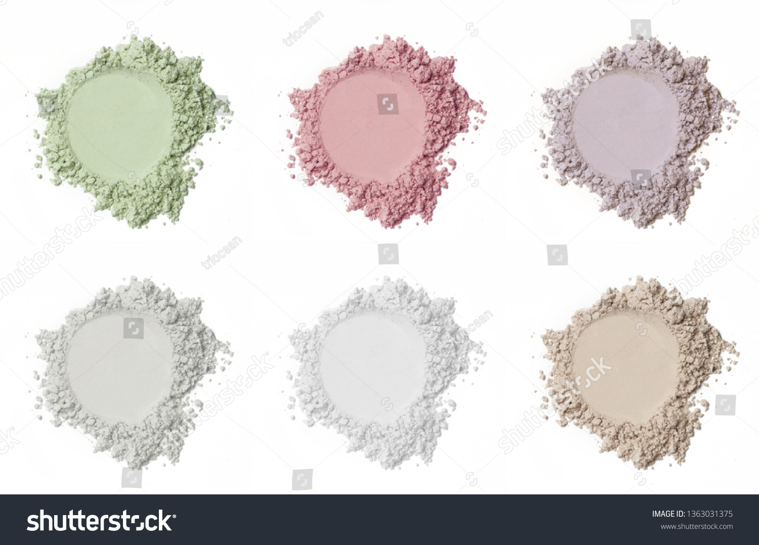 Various cosmetic powder isolated on white background 