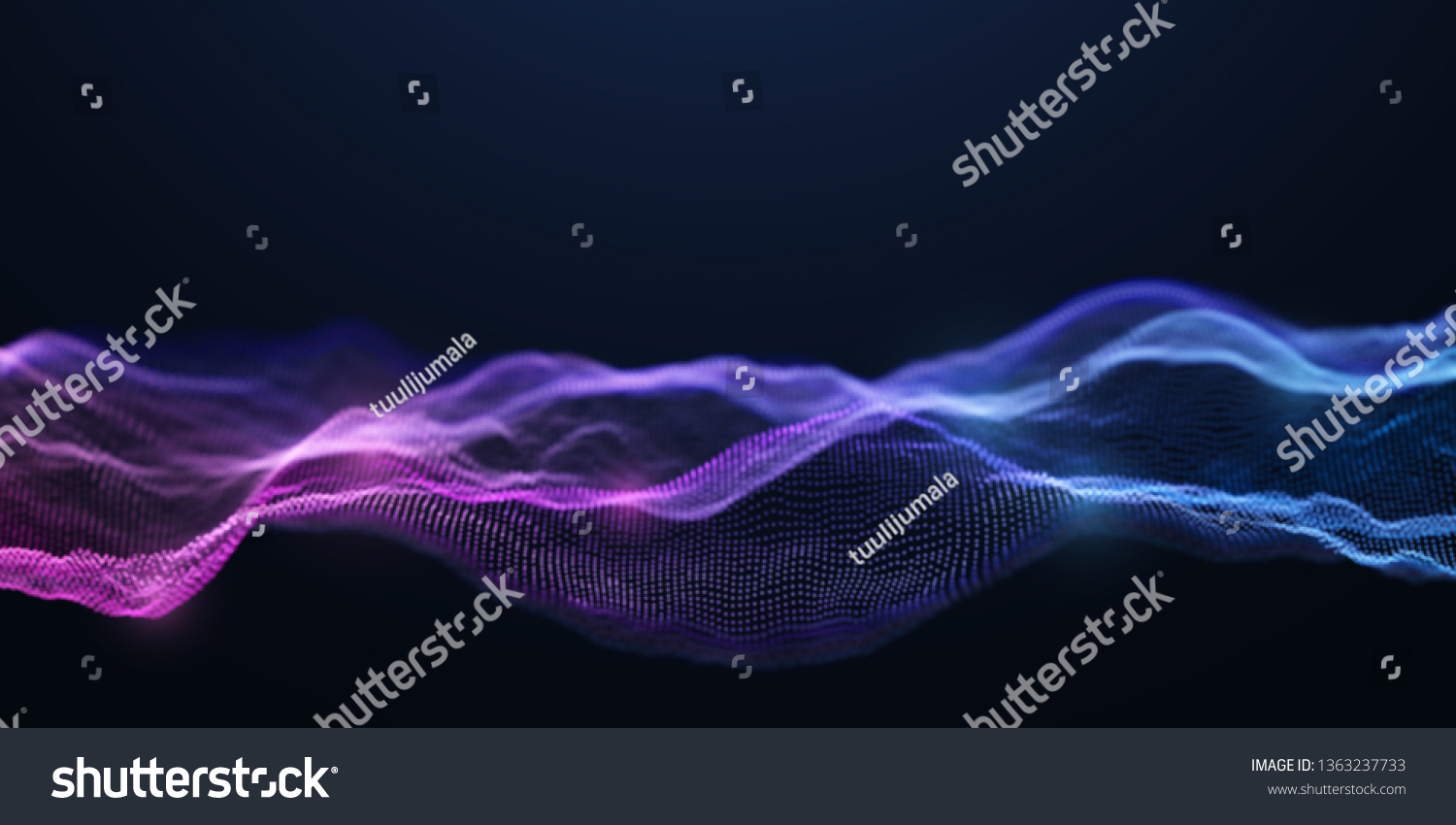 Blue and Purple Wavy Particle Surface on Black Background. Abstract Technology or Science Banner. Cyber Space Background. Particles with DOF Effect. EPS10 Vector Illustration.