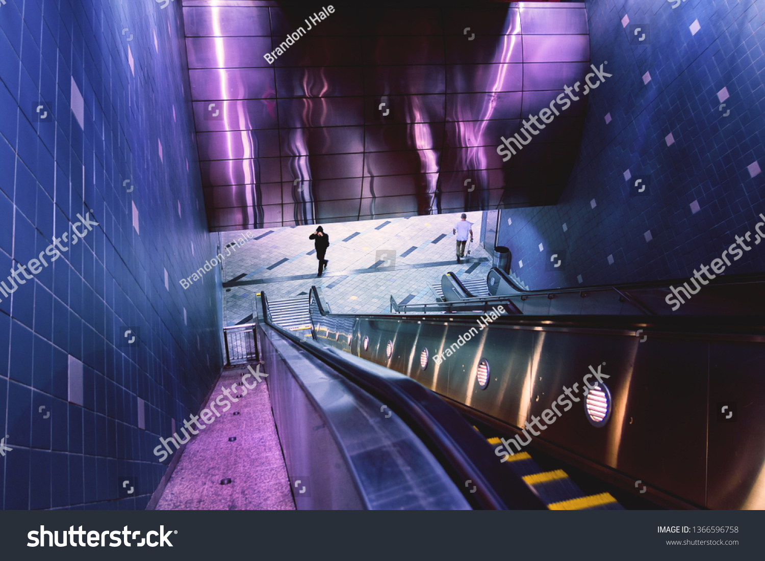 Neon Noir Los Angeles Escalator in Hollywood with Glowing Lights