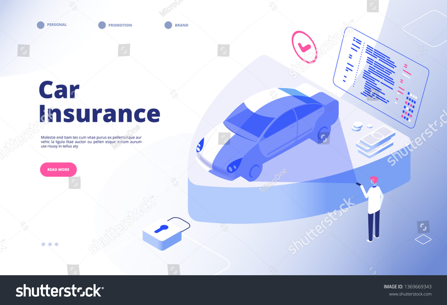 Car insurance concept. Damaged crash fire flood thief cars accident auto insurance security automobile claim form vector landing page