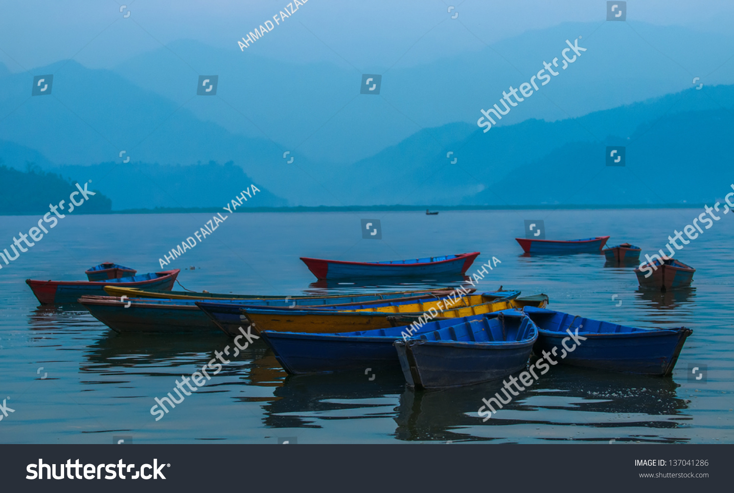 Colorful boats in Phewa Lake in Pokhara  Nepal