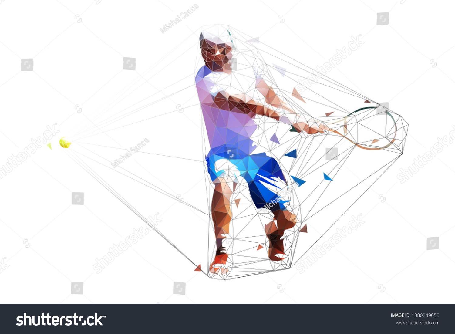 Tennis player polygonal vector illustration. Man playing tennis. Geometric character