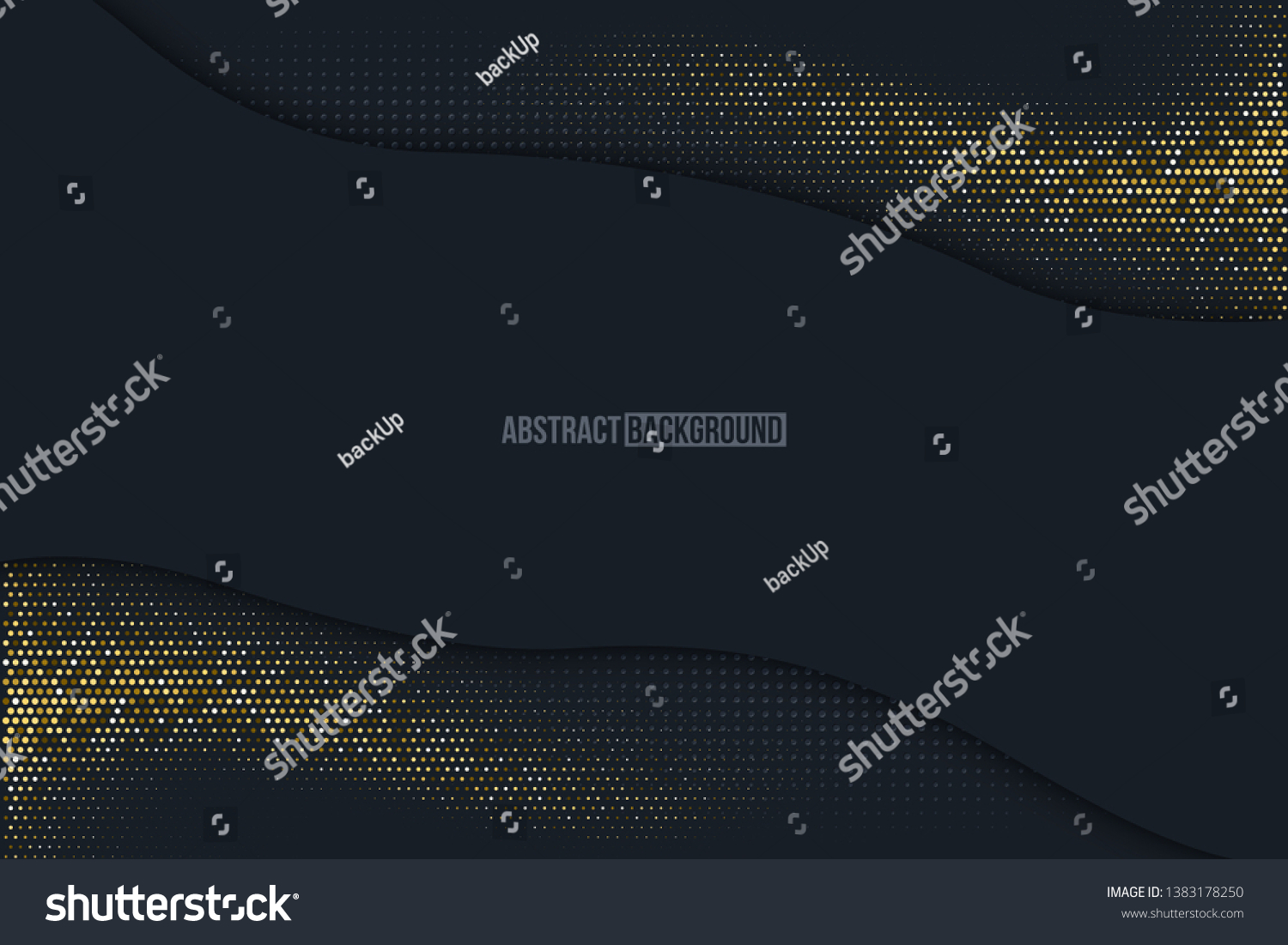Black minimalistic abstract background. Business presentation  web banner vector backdrop. Mosaic with golden effect. Yellow  beige shiny particles wave. Halftone dots  sparkles texture illustration
