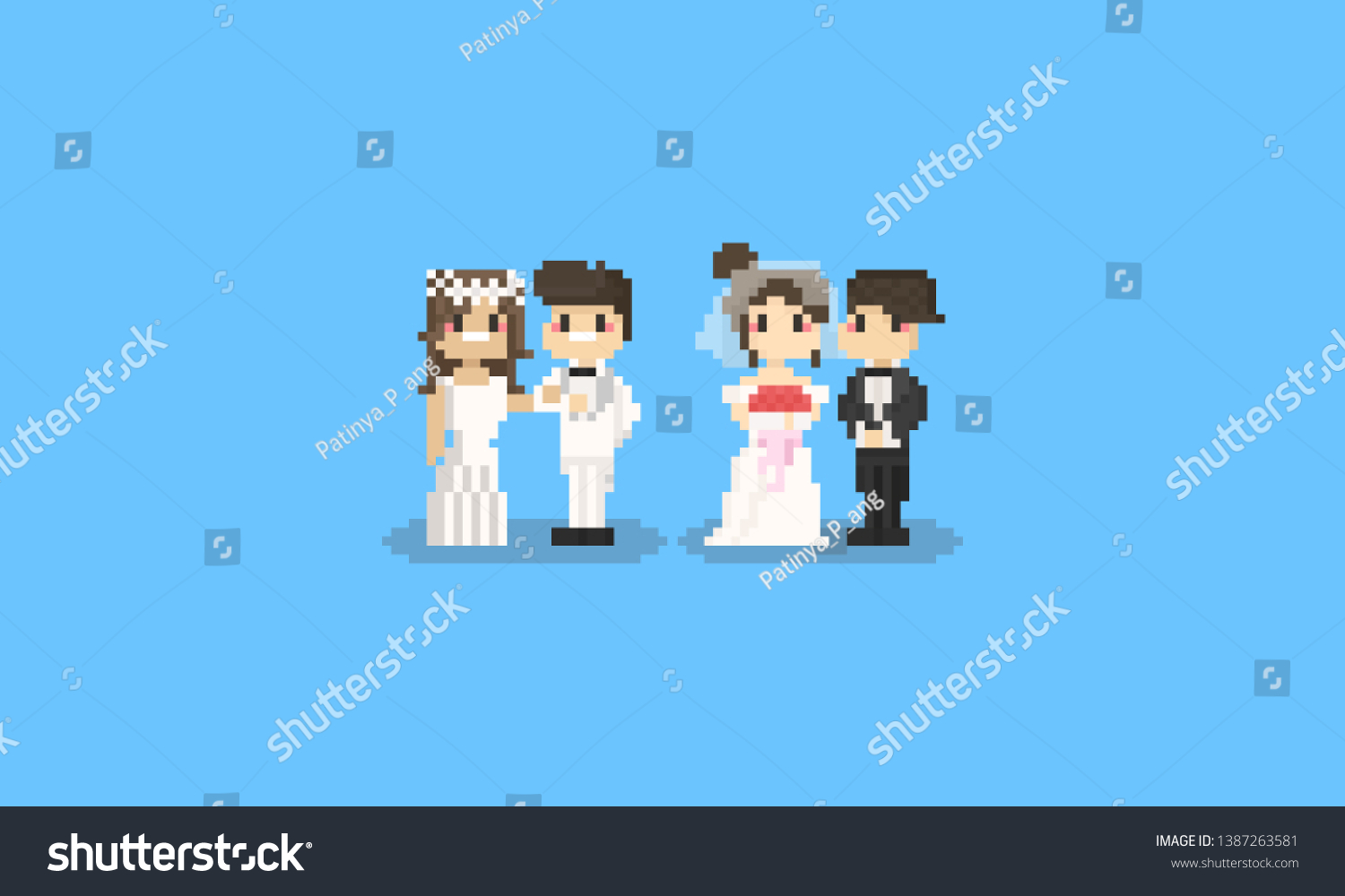 Pixel cute wedding character set.8bit