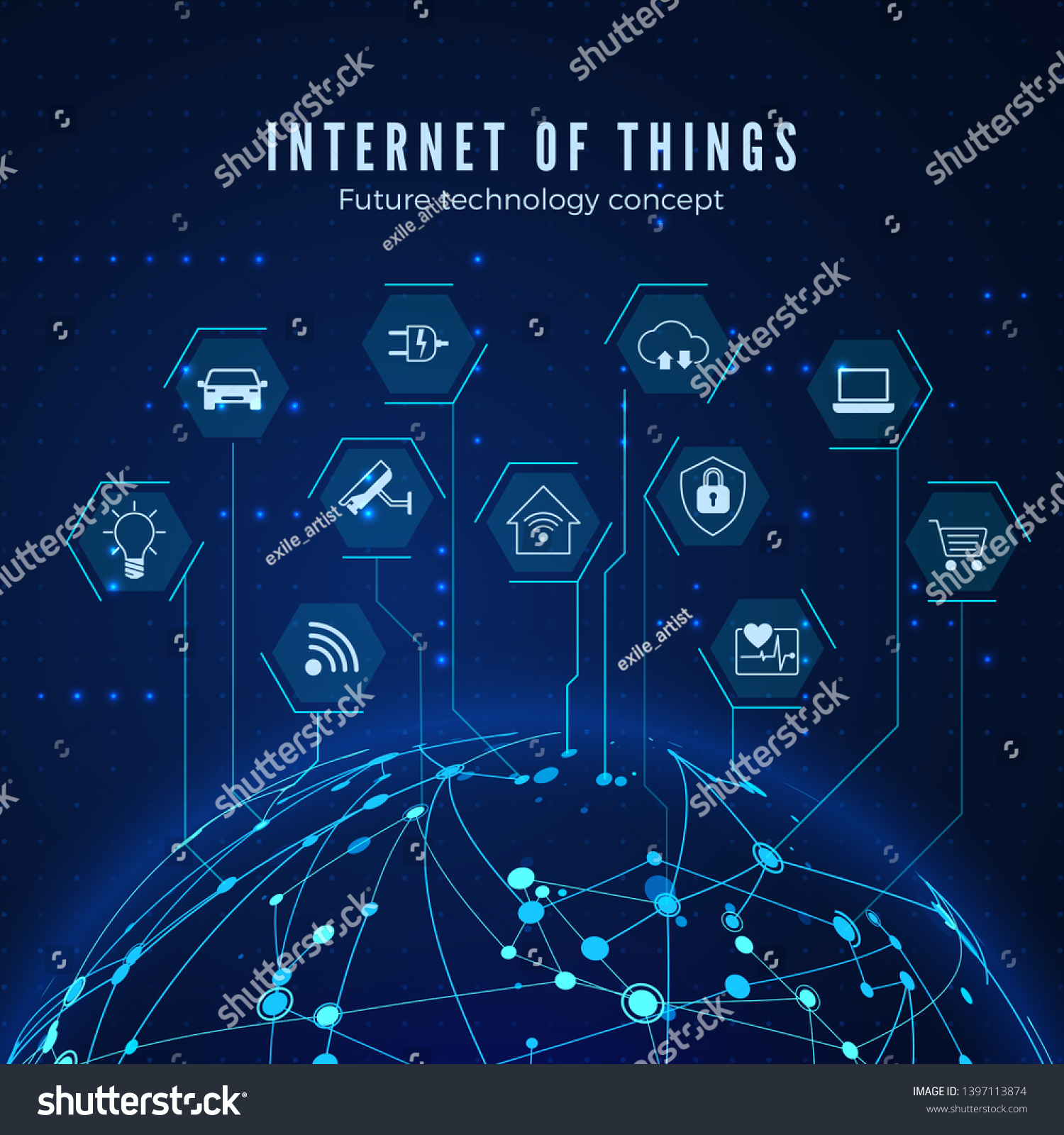 Internet of things. IOT concept. Global network connection. Monitoring and control smart systems. Vector illustration