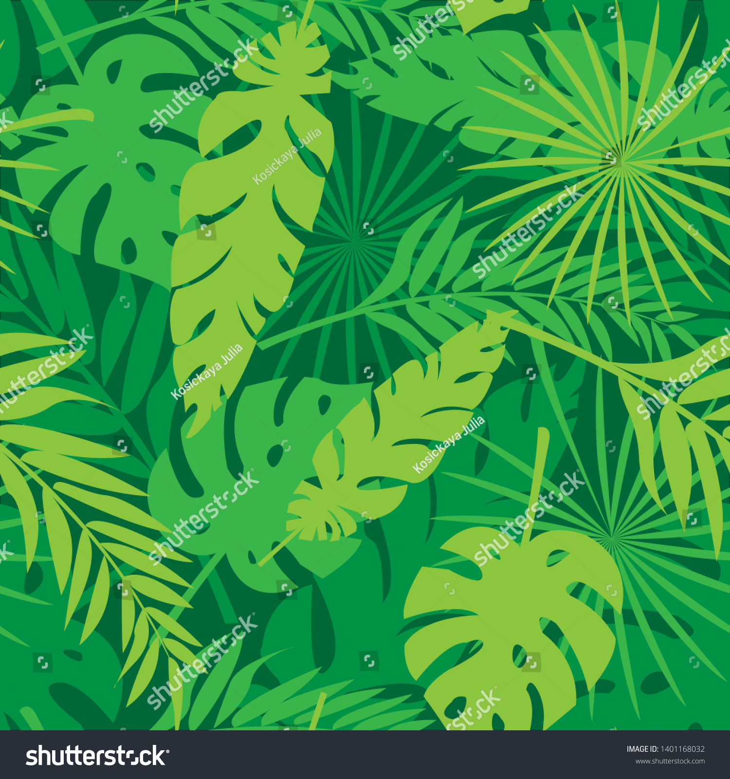 Seamless pattern made with green and yellow silhouettes of tropical ...