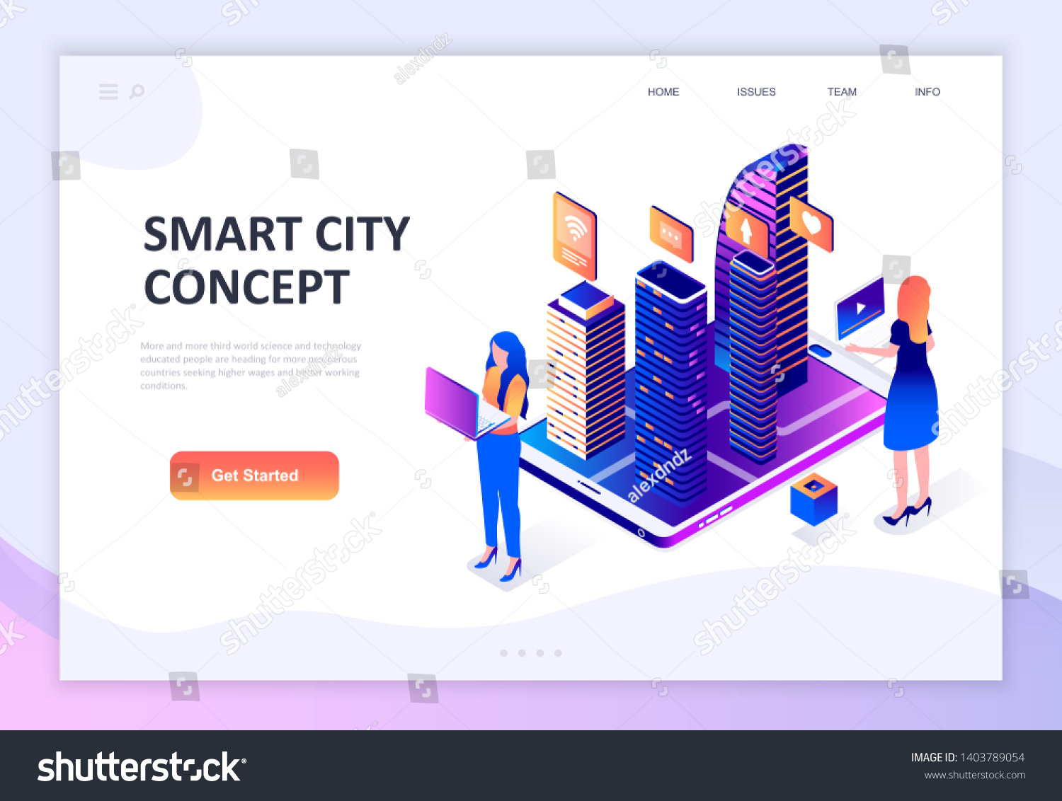 Modern flat design isometric concept of Smart City Technology decorated people character for website and mobile website development. Isometric landing page template. Vector illustration.