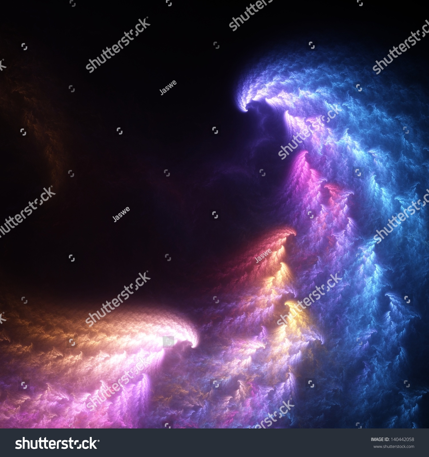Abstract render - Fantastical luminescent forms resembling breaking waves against a black background