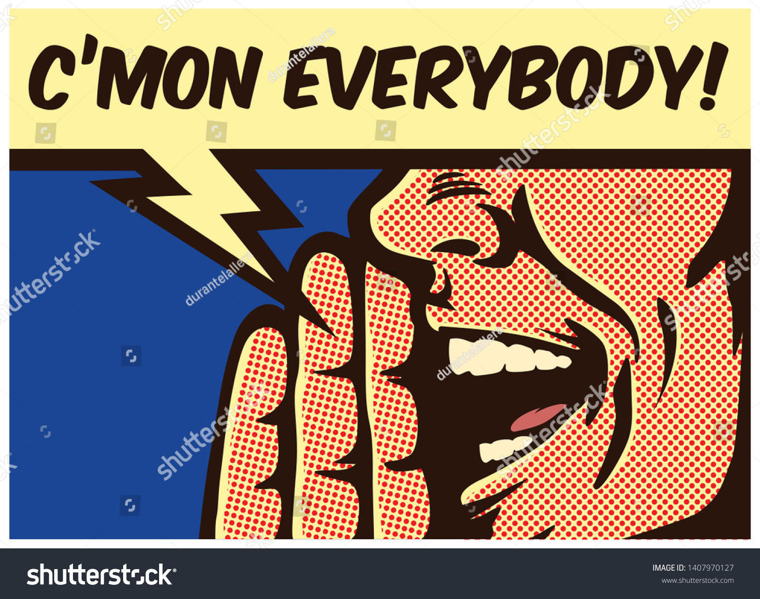Pop Art style comic book panel man calling and yelling out loud with speech bubble  call to action concept vector illustration
