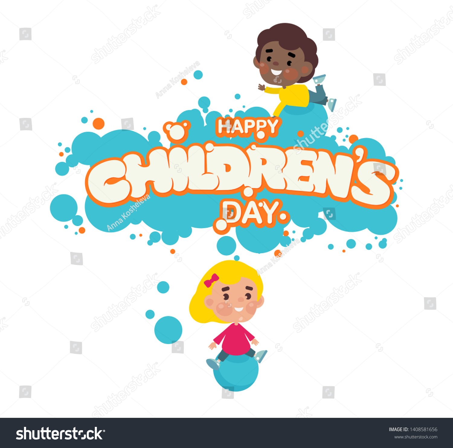 Vector illustration. Happy Children's day handwritten lettering.  Happy Children's day typography vector design for greeting cards and poster. Design template celebration. 