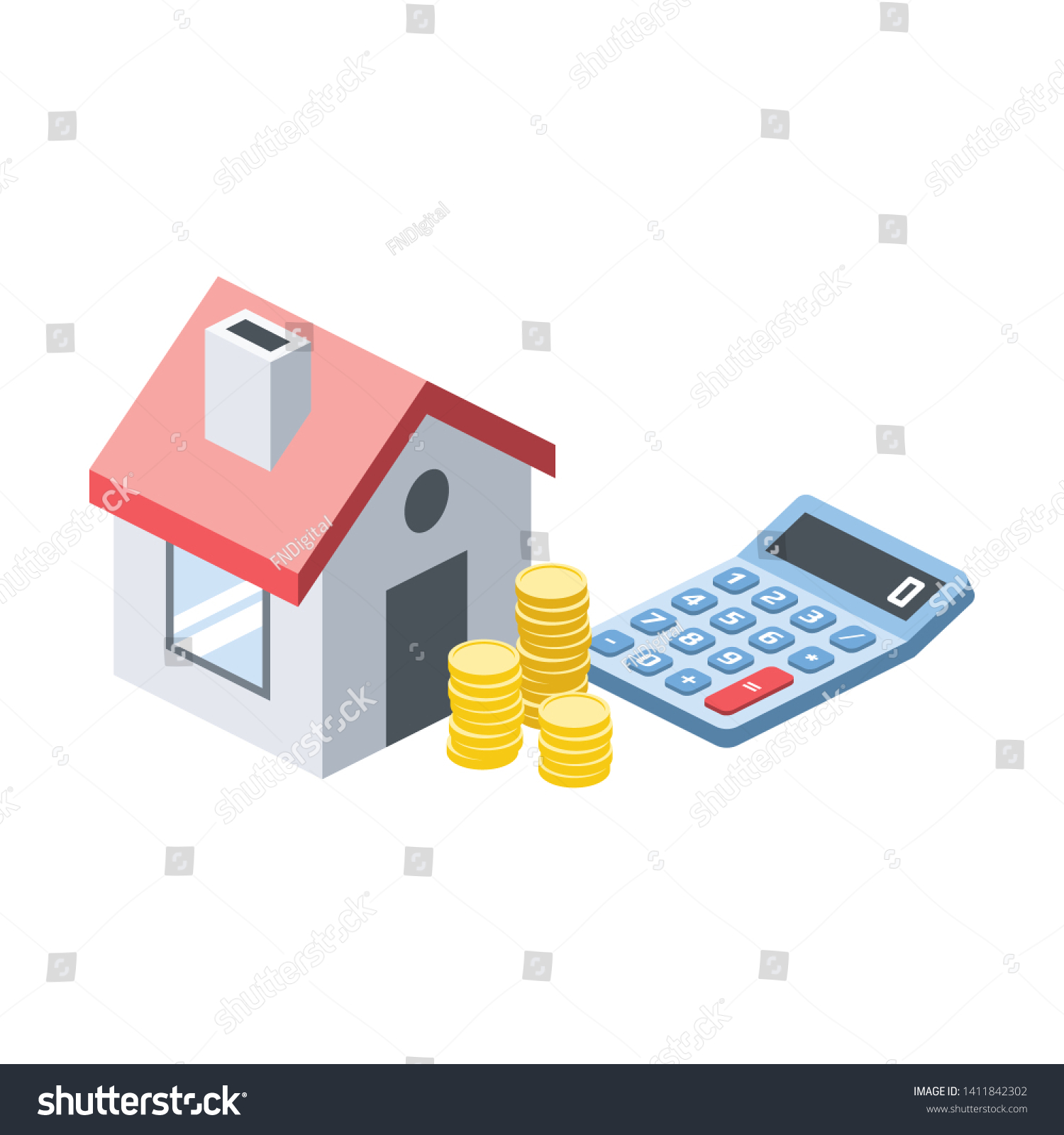 Mortgage home money calculator isometric illustrate 3d vector icon. Creative design idea.