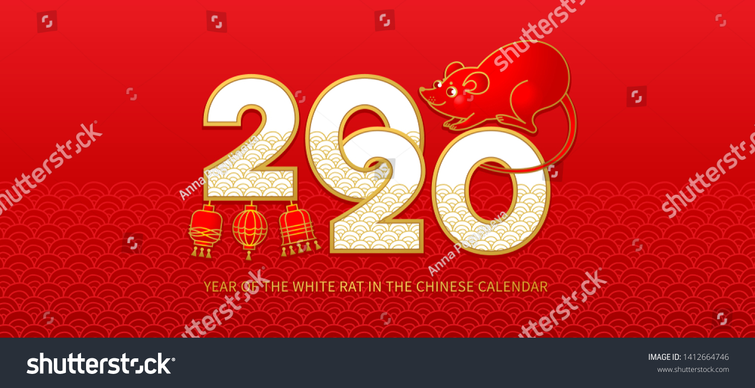 Vector banner with a illustration of the rat zodiac sign  symbol of 2020 on the Chinese calendar  isolated. White Metal Rat  china lucky. Element for New Year's design.
