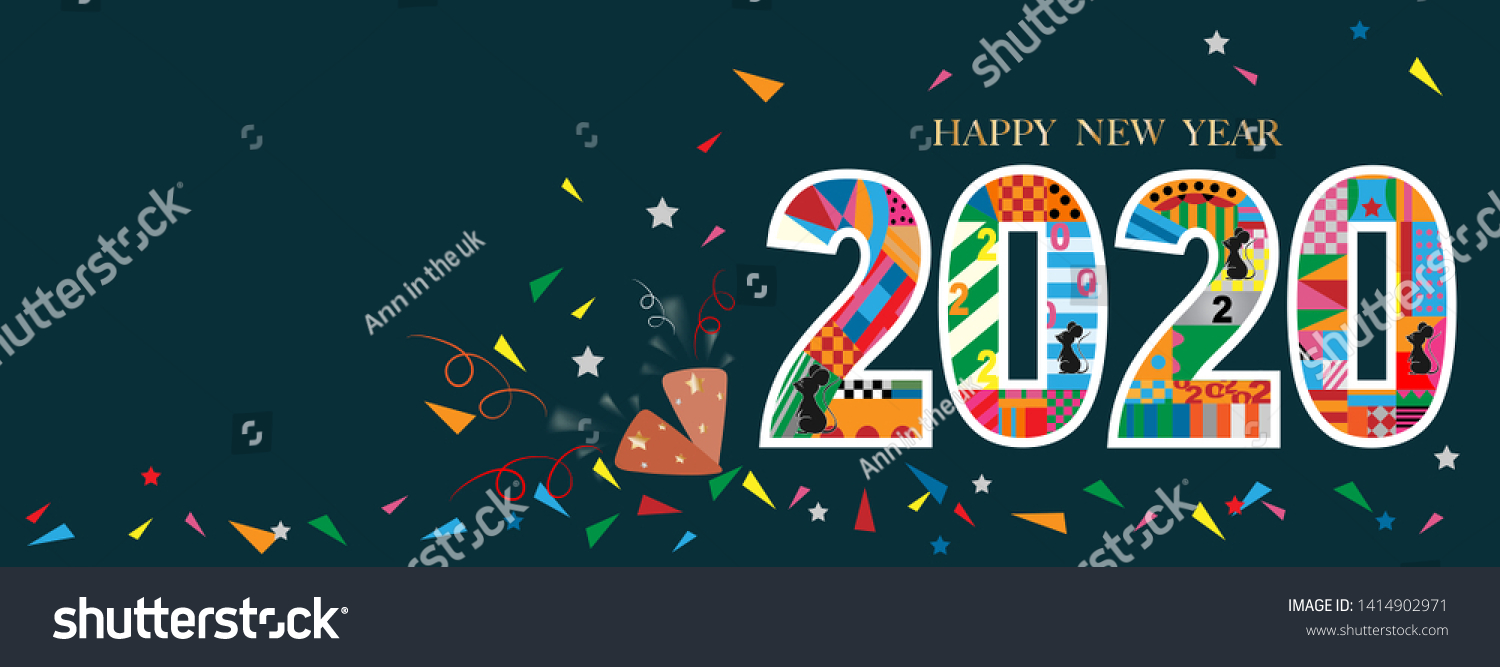 Typography text 2020 font and rat in geometric style on dark green background Creative design for Greeting Lettering.New Year of the rat symbol 2020  flyers  posters  banners and calendar  