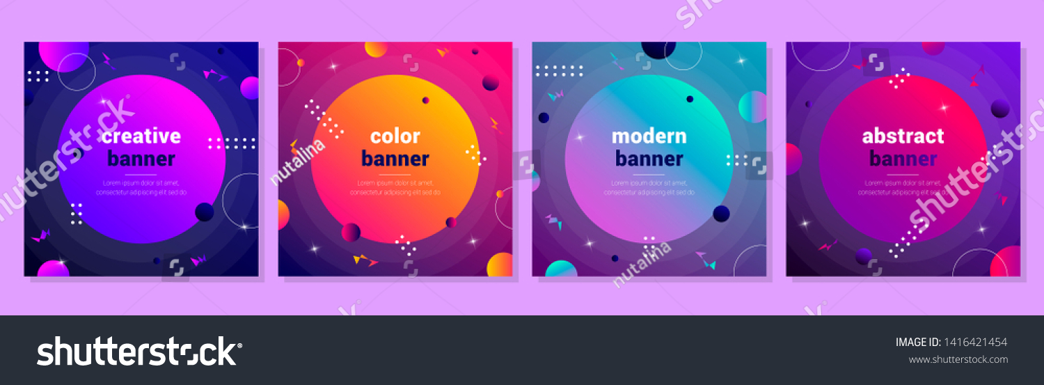 Set of gradient abstract banners with a circle in the center and place for text. Minimal geometric vector backgrounds collection