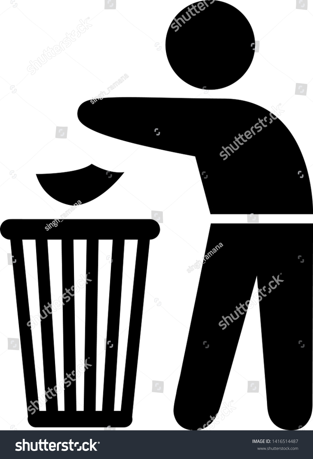 garbage element silhouette of a man throwing trash into a basket