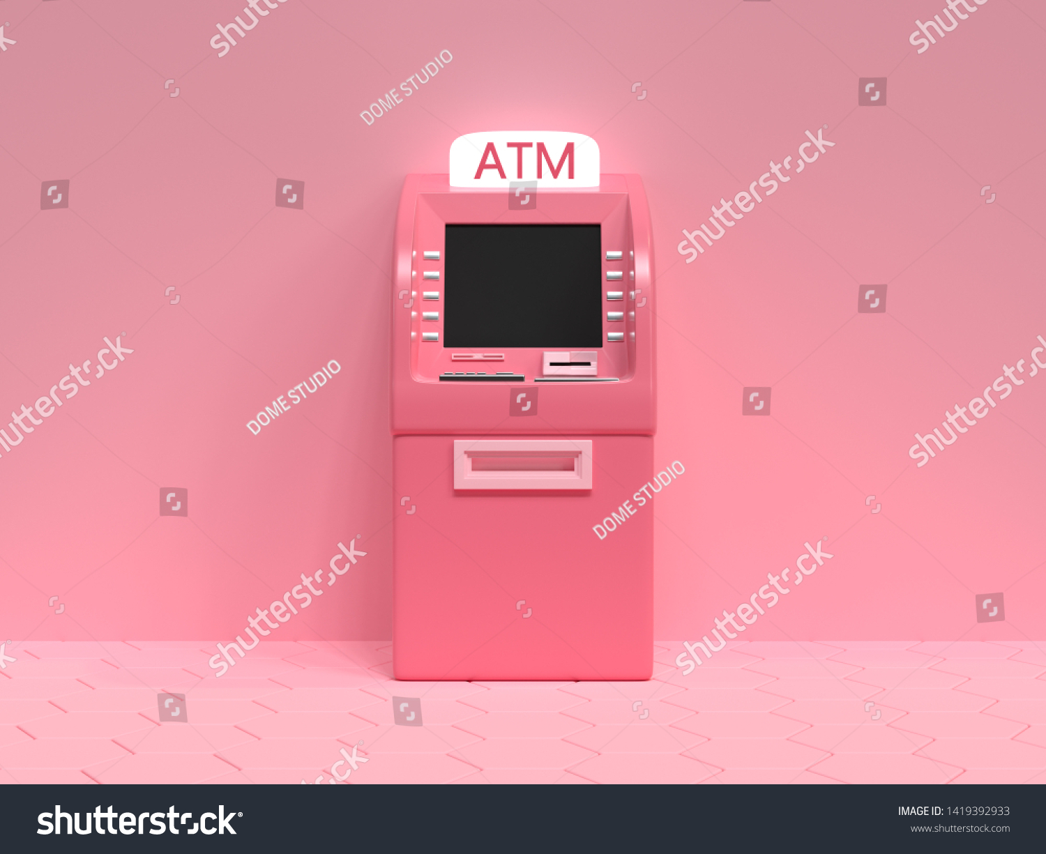 pink ATM machine business technology concept 3d render abstract cartoon style