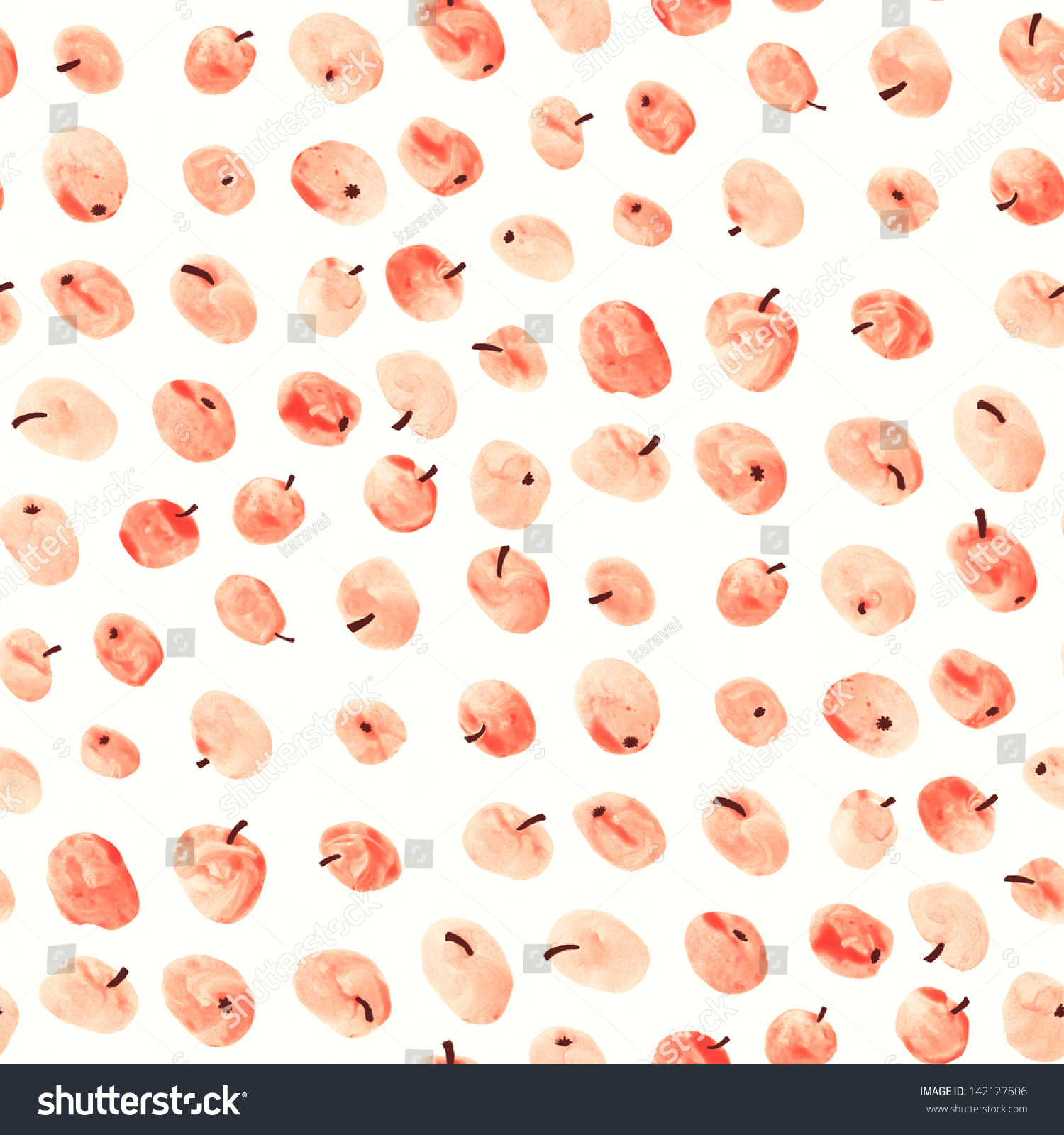 Red paradise apples pattern. Seamless by hand illustration