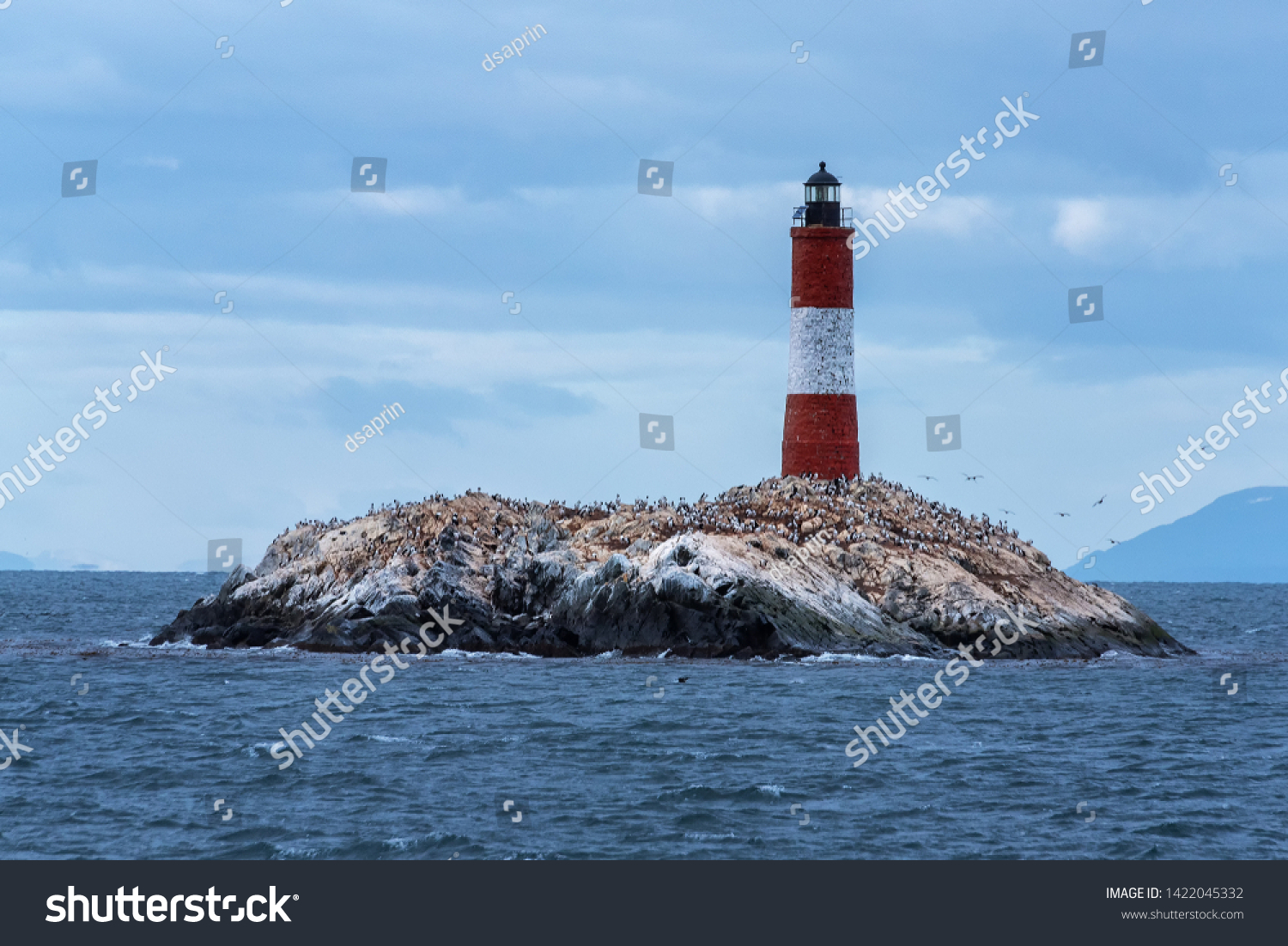 Les Eclaireurs lighthouse island in the middle of the Beagle Channel  close to Ushuaia city in Argentina. Tierra del Fuego Island  Patagonia.