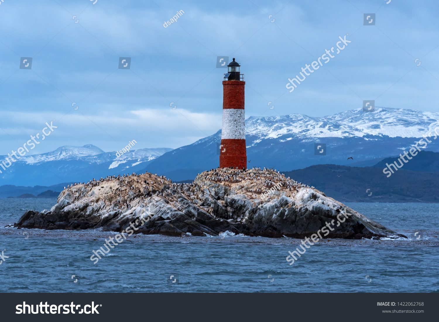 Les Eclaireurs lighthouse island in the middle of the Beagle Channel  close to Ushuaia city in Argentina. Tierra del Fuego Island  Patagonia.