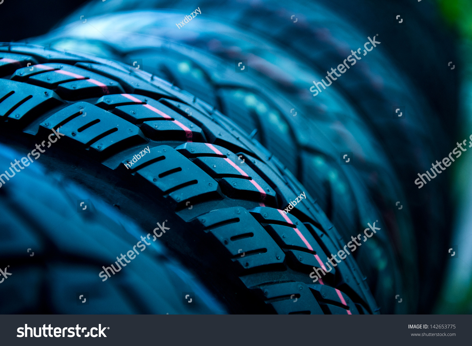 Group of  new tires for sale at a tire store. selective focus.
