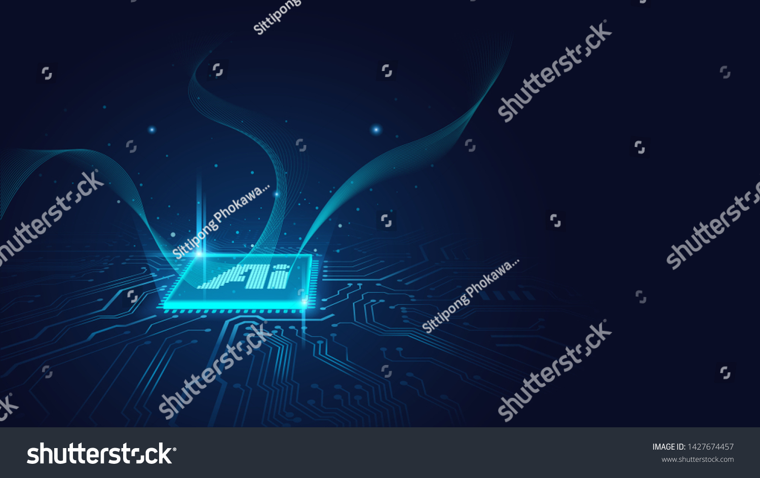 Ai chipset on circuit board working on data analysis in futuristic concept suitable for future technology artwork   Background or web banner
