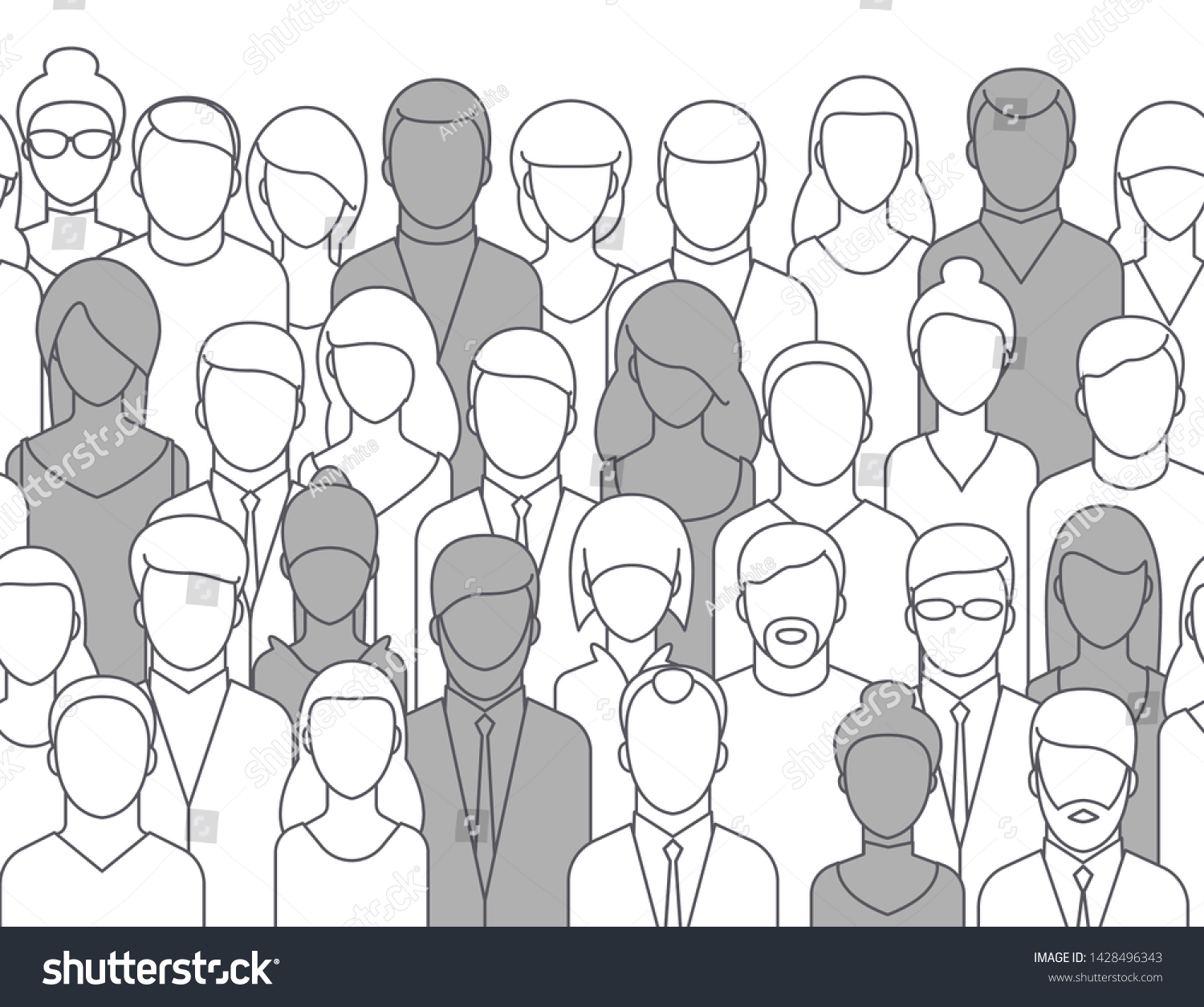 The crowd of abstract people  line style. Flat design  vector illustration.