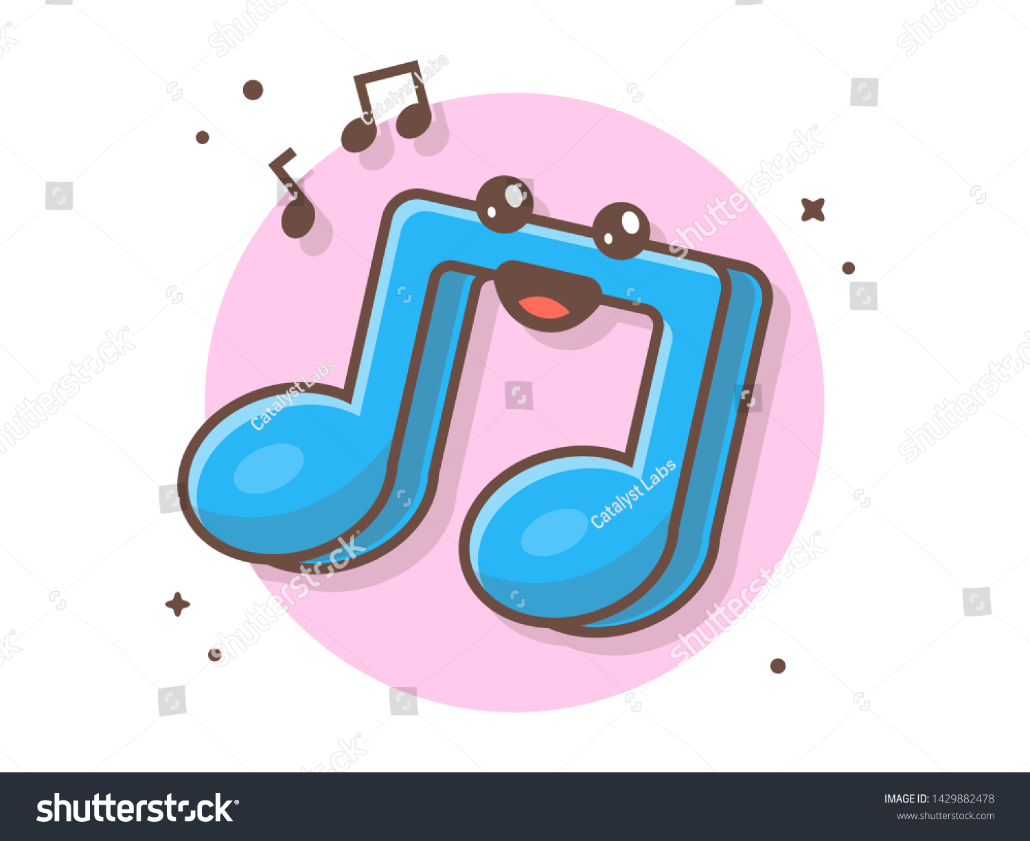 Cute Kawaii Music Note Icon Vector Illustration. Musical Music Notes ...