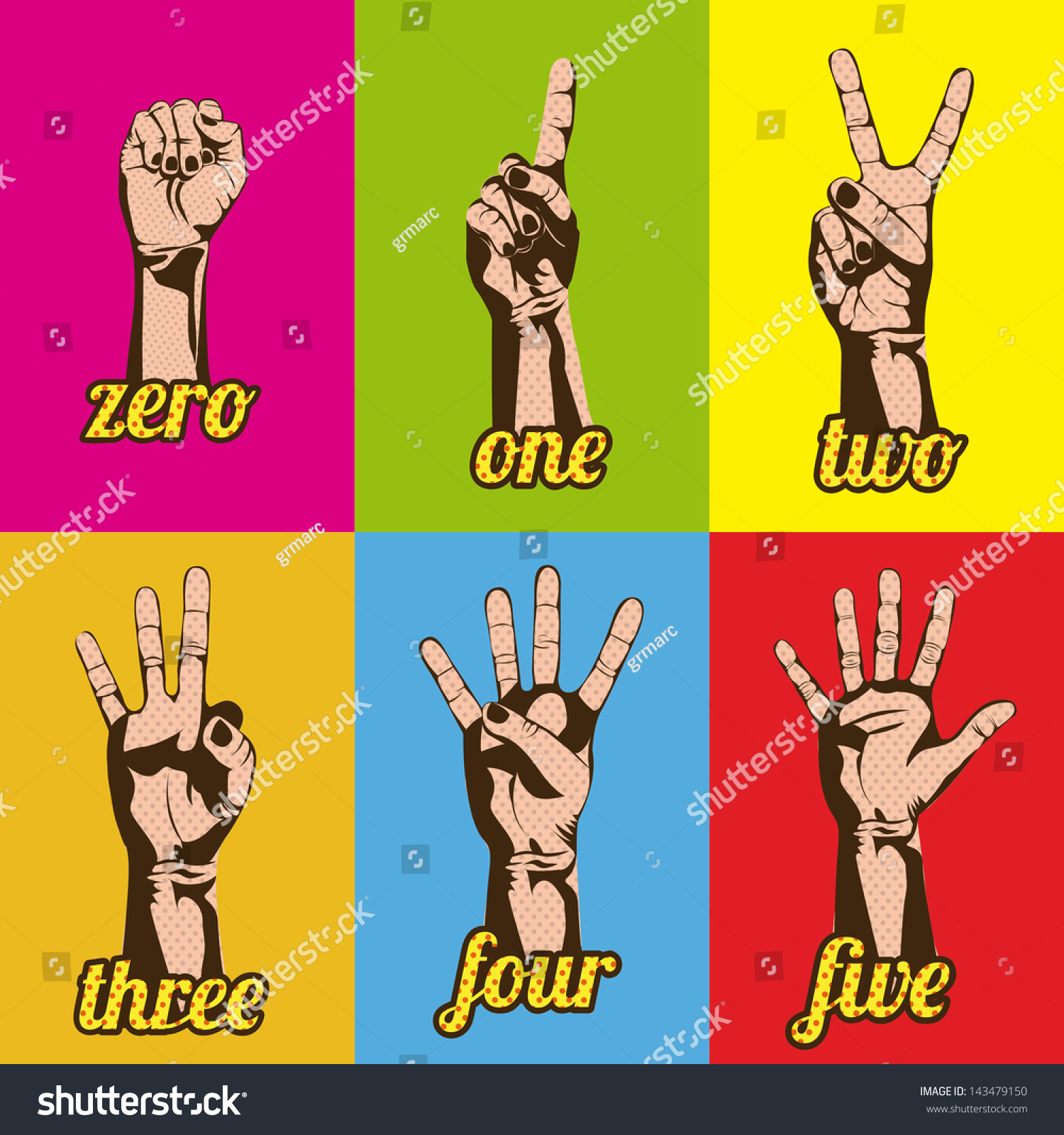numbers and hands over variety of colors vector illustration