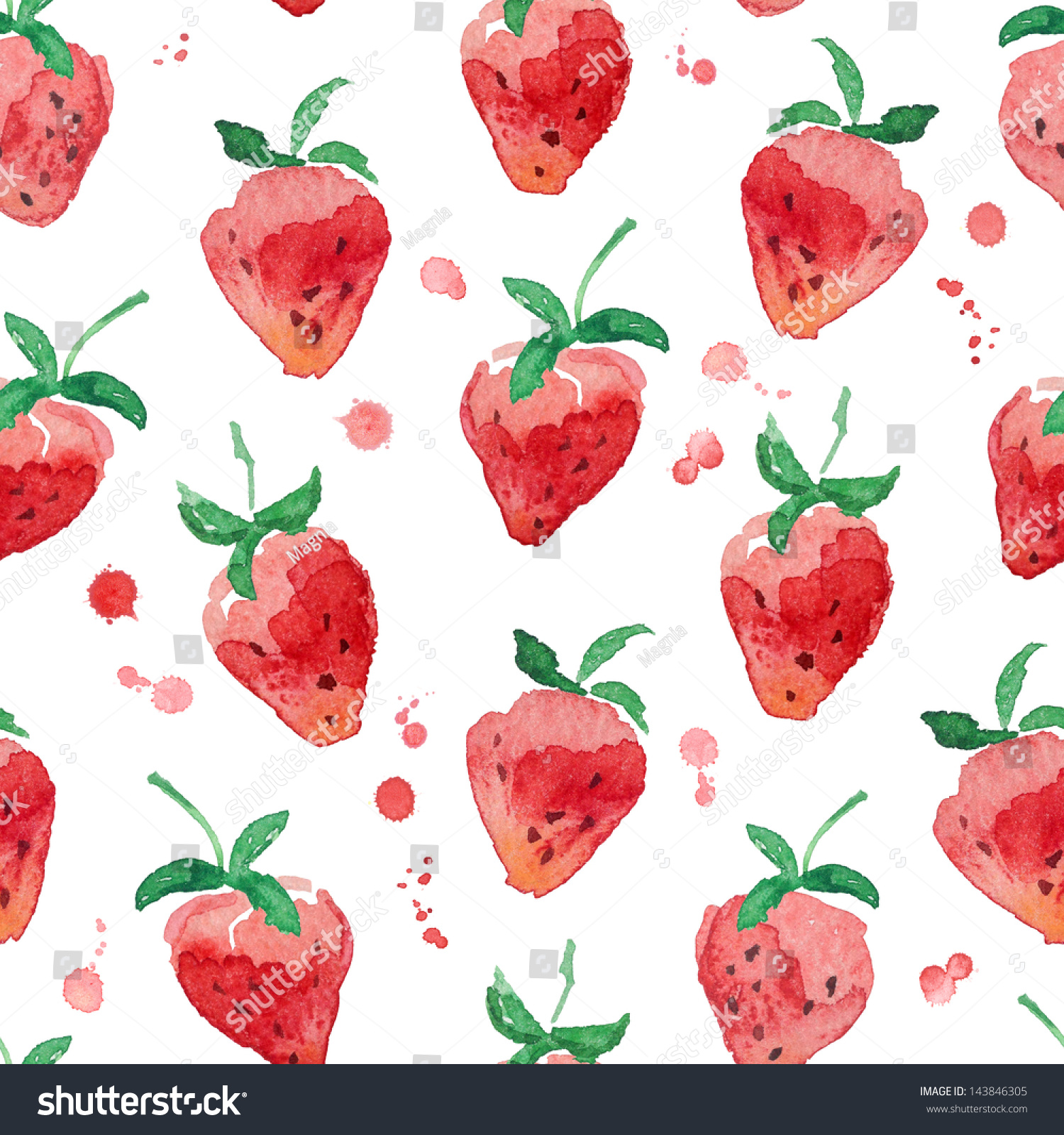 Seamless watercolor strawberry pattern
