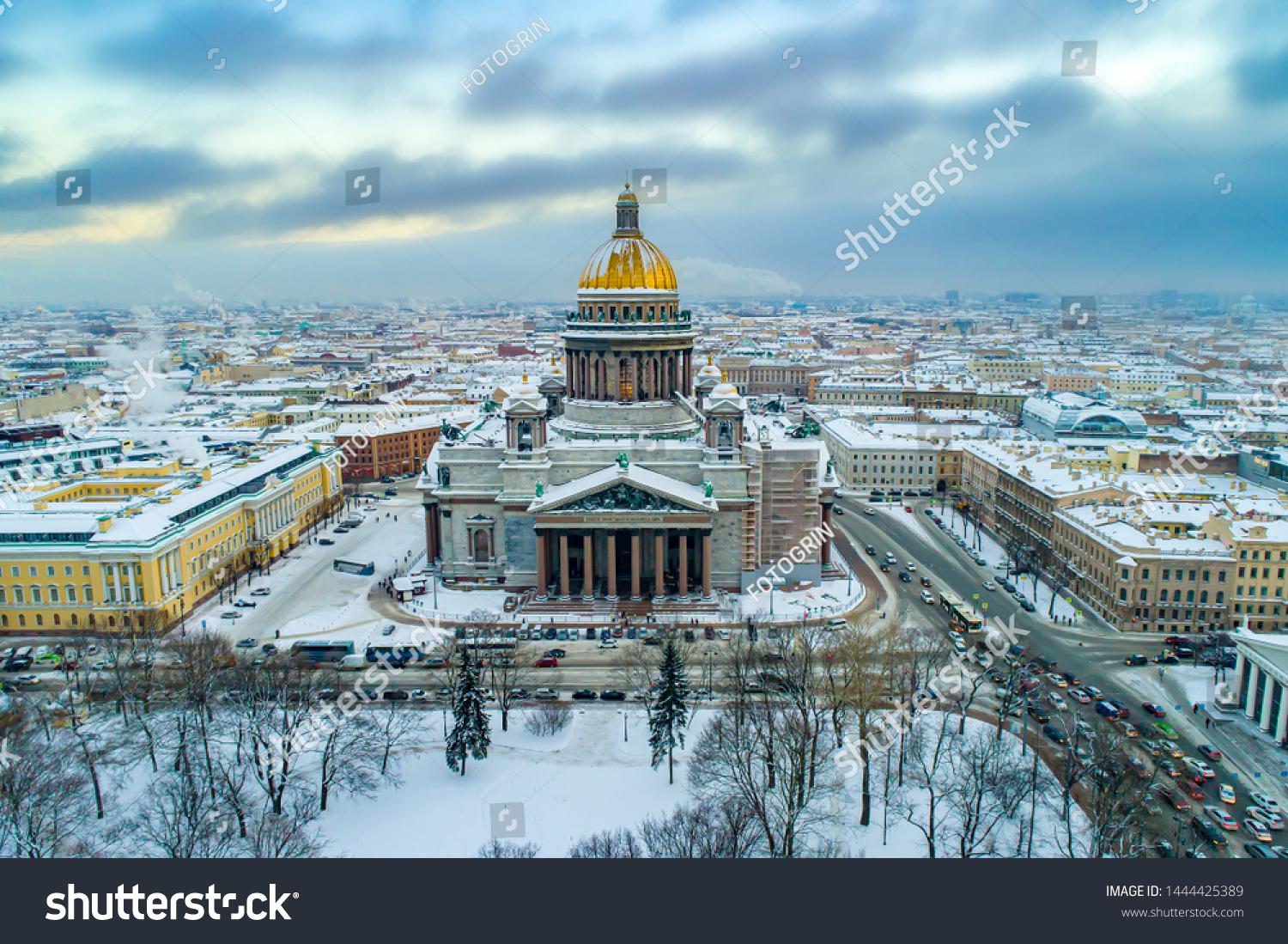 Saint-Petersburg. Russia. City panorama of St. Petersburg. Isaakievsky cathedral in winter. Panorama from the height of St. Isaac's Cathedral. Architecture of St. Petersburg. Russian city landscapes.