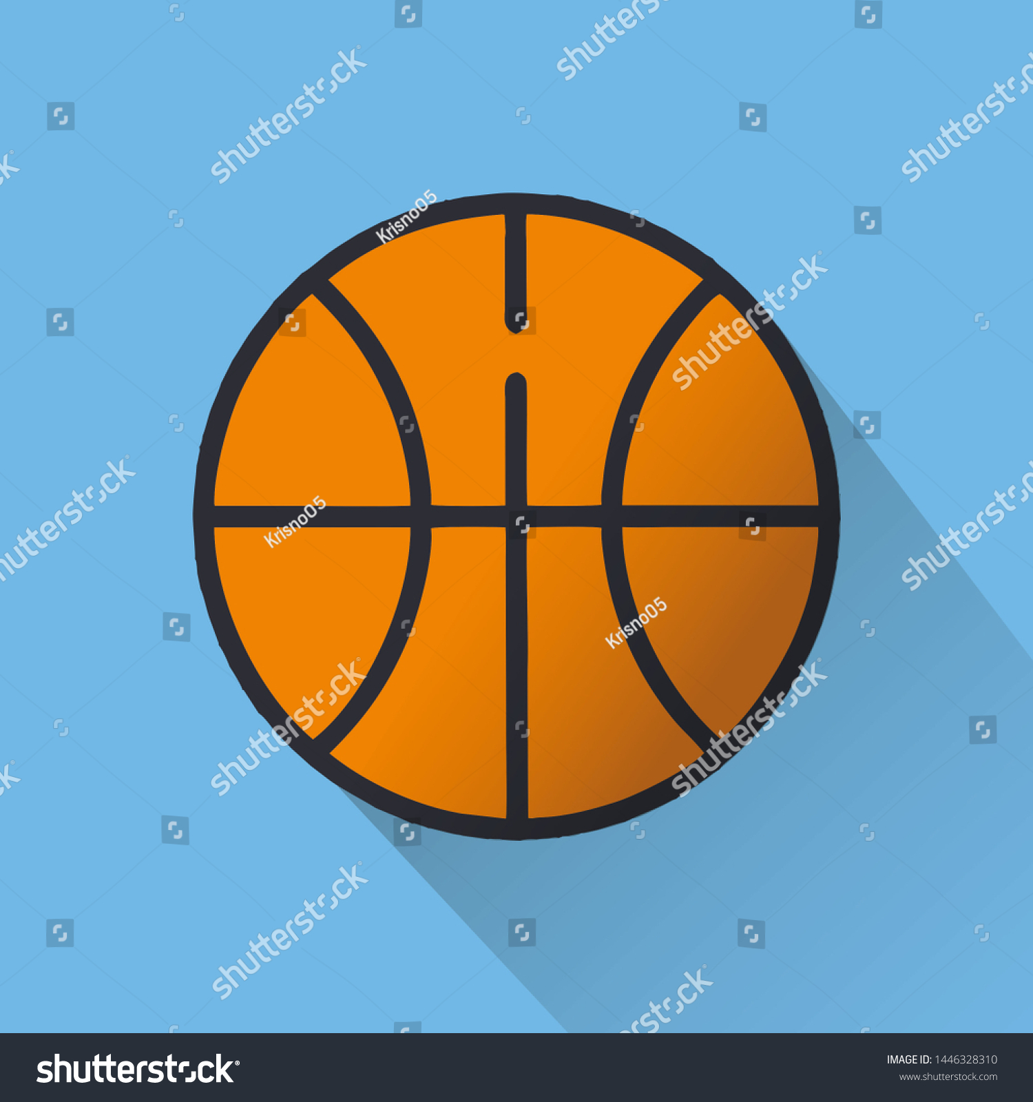 flat design logo of basketball ball with long shadow