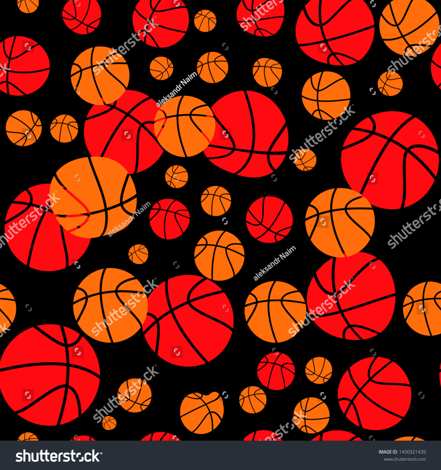 Basketball balls on black background  seamless pattern  vector