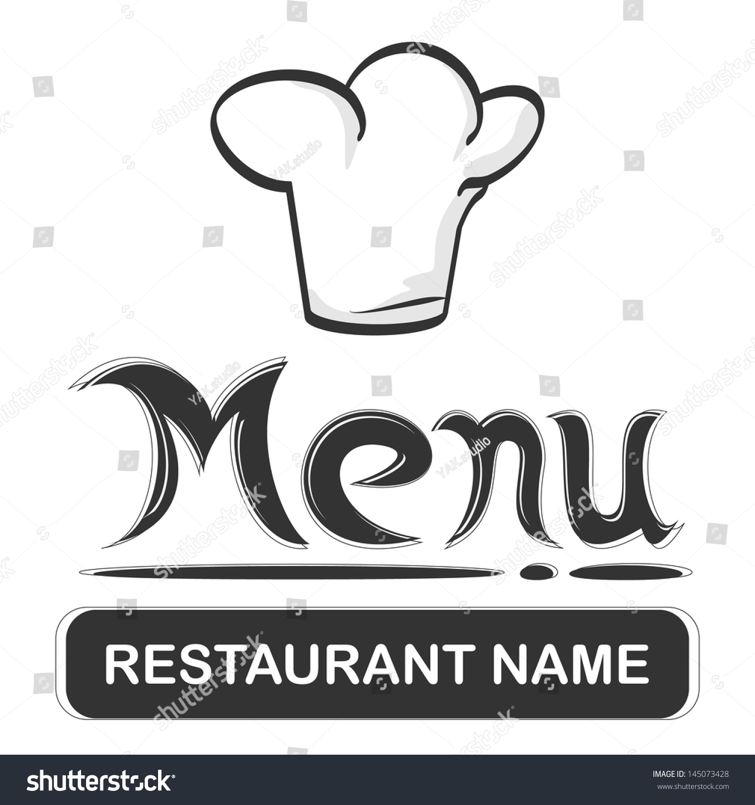 menu and logo of a restaurant with chef hat