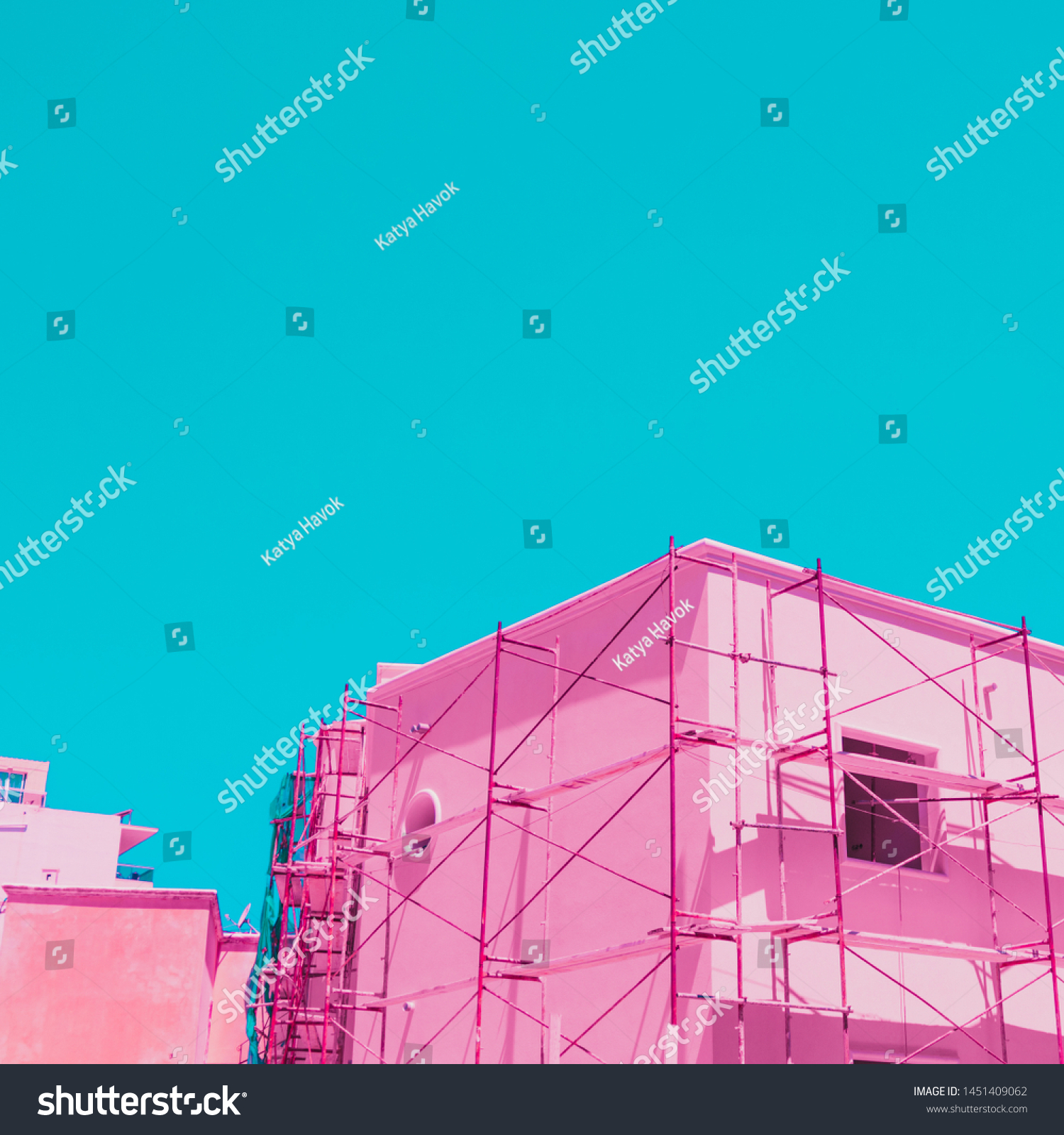 Hotel construction in infrared style. Minimal and surreal