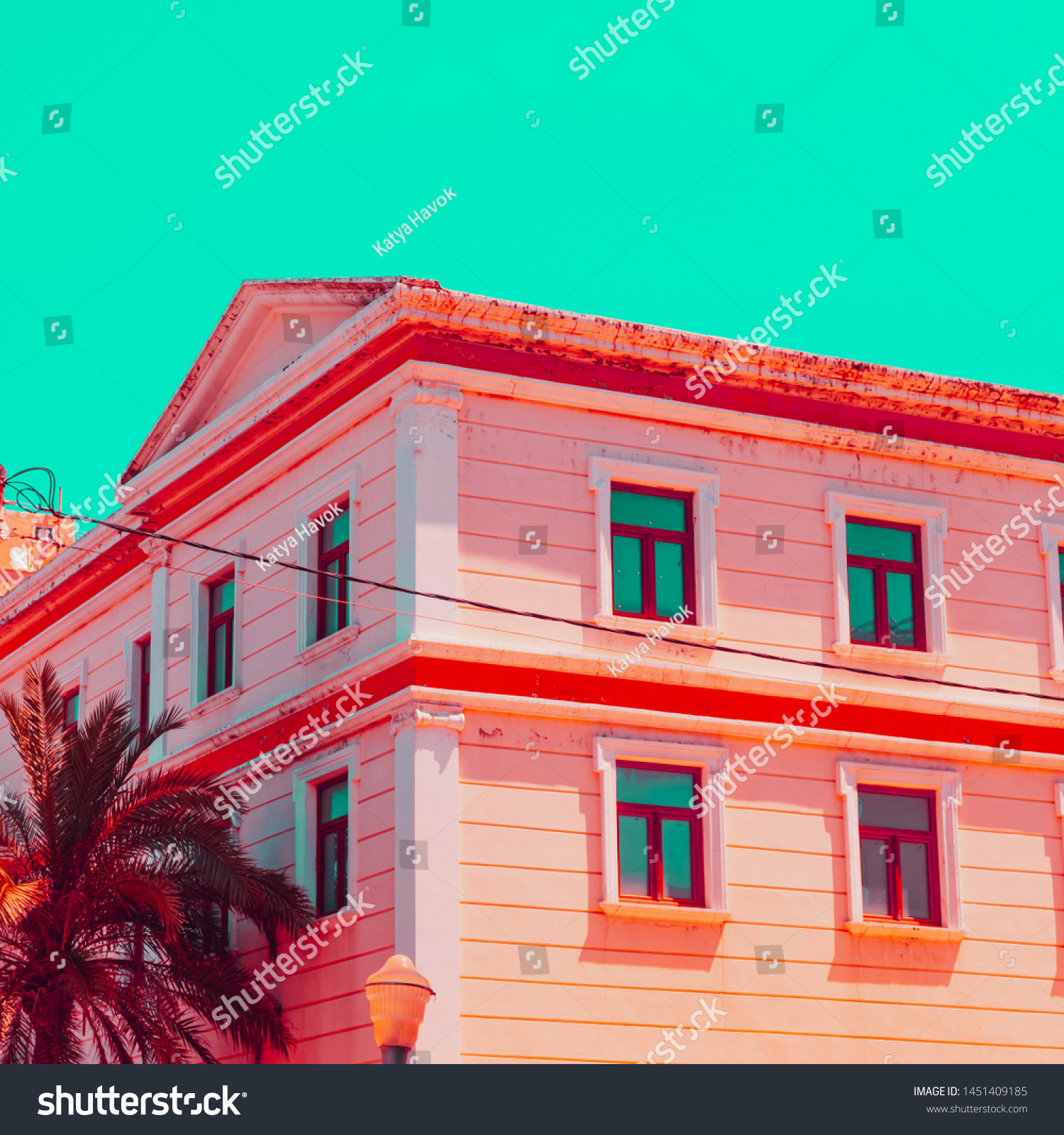 Hotel and palm tree in infrared style