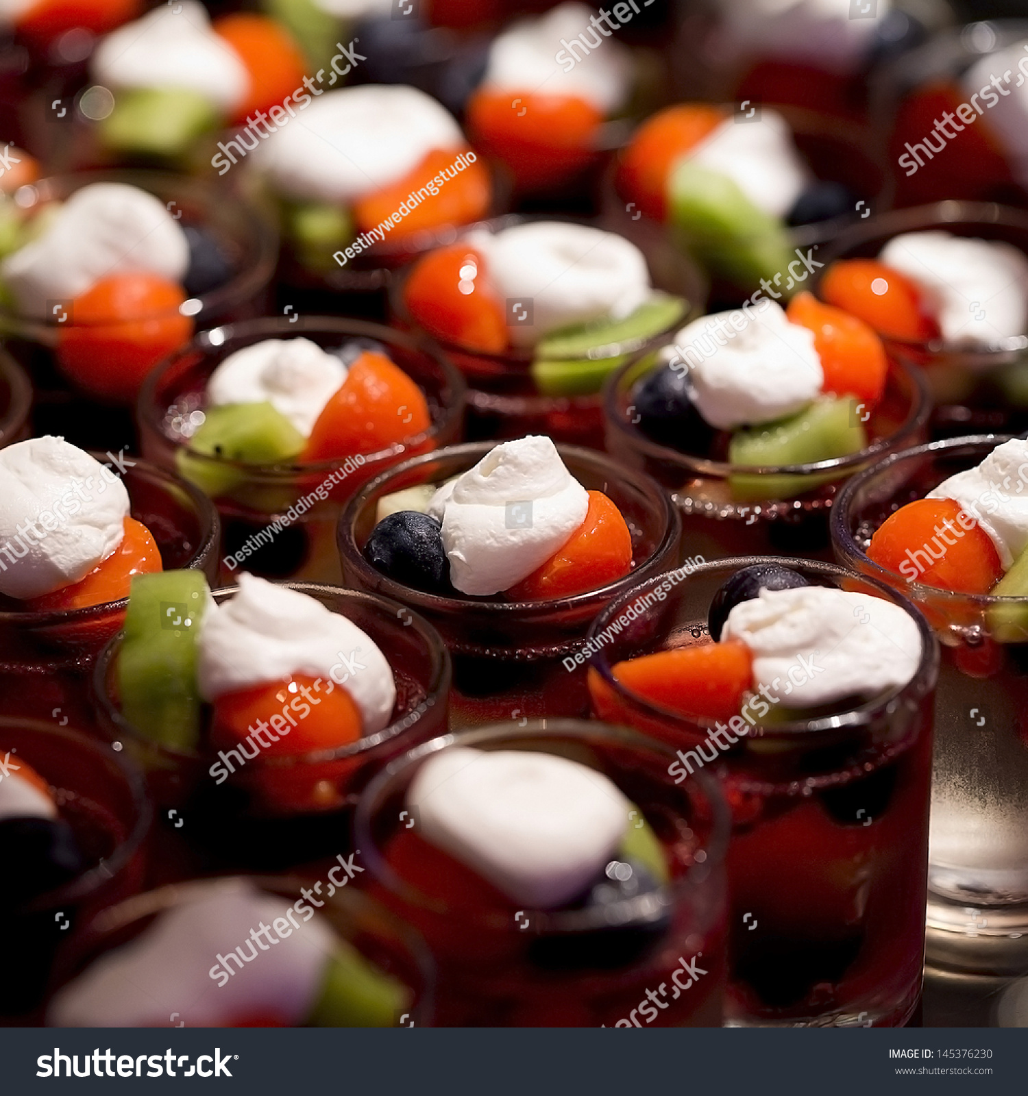 delicious cream and fruit dessert close up