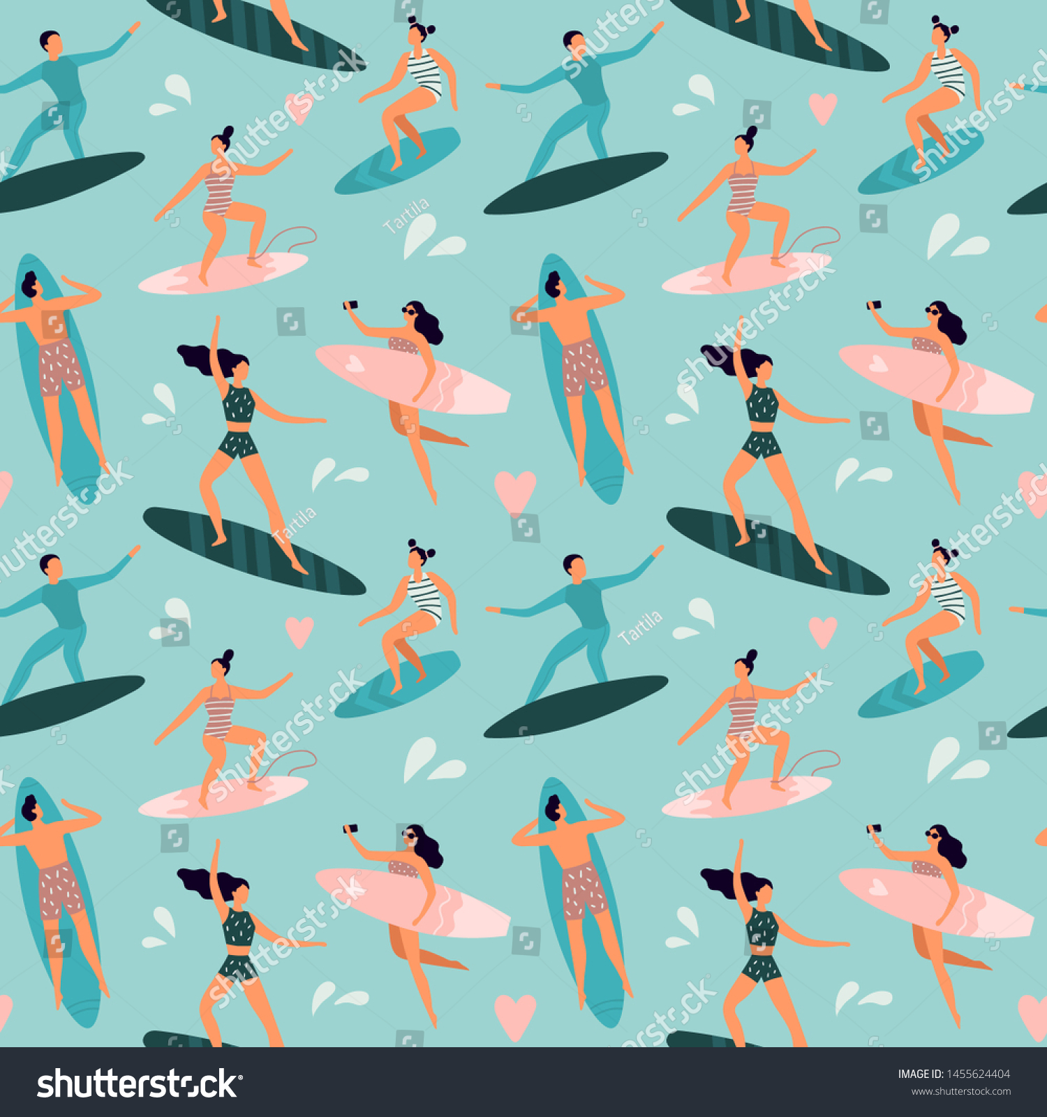 Beach surfing. Surfers with surfboards surfer rides wave and summer