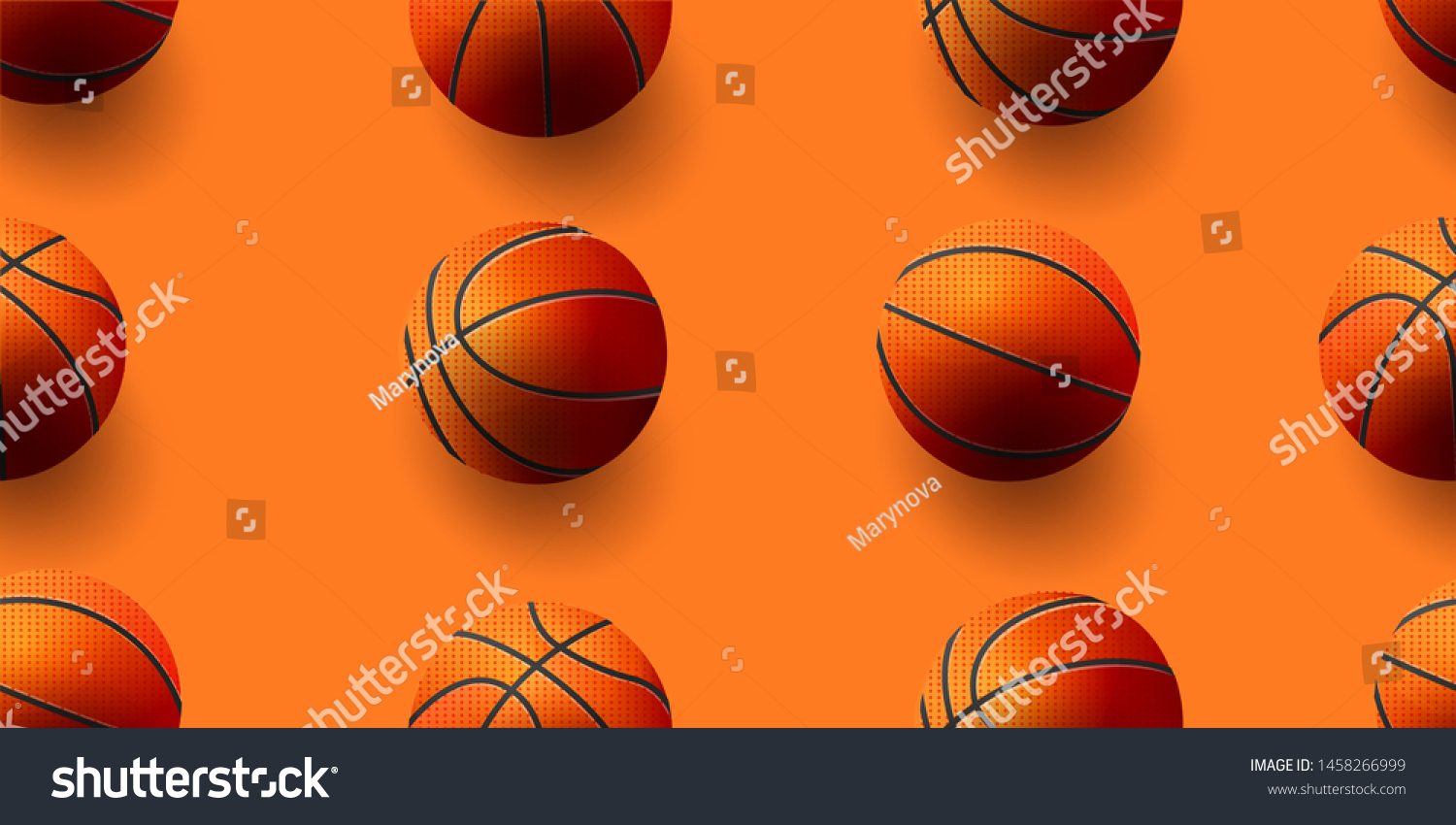 Seamless pattern with basketballs from different sides. Vector modern illustration