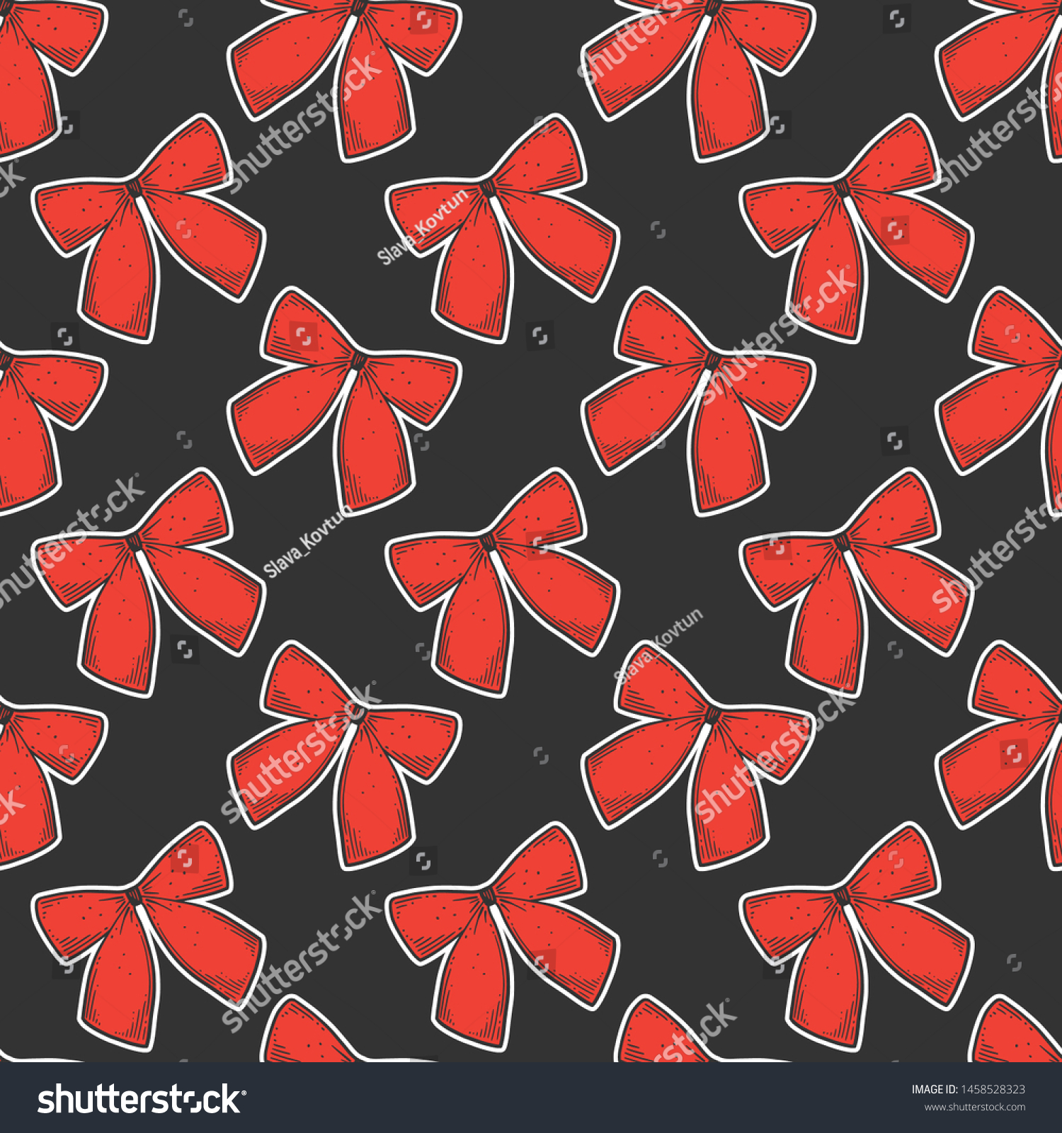 Ribbon bow. Vector concept in doodle and sketch style. Hand drawn illustration for printing on T-shirts  postcards. Seamless pattern for textile  paper wrap.