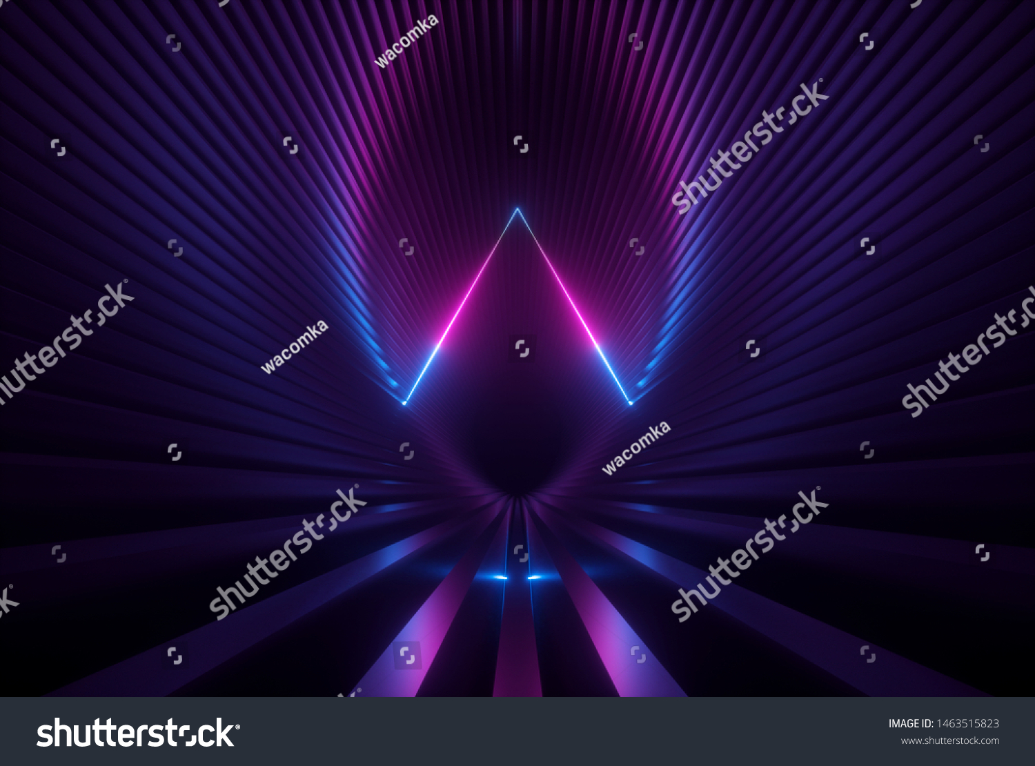 3d render pink blue neon abstract background with glowing triangle ...