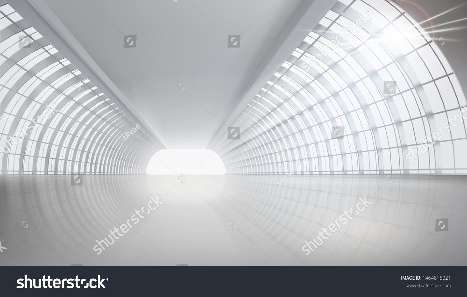 A large long hall with lots of windows. Empty space. Vector illustration.
