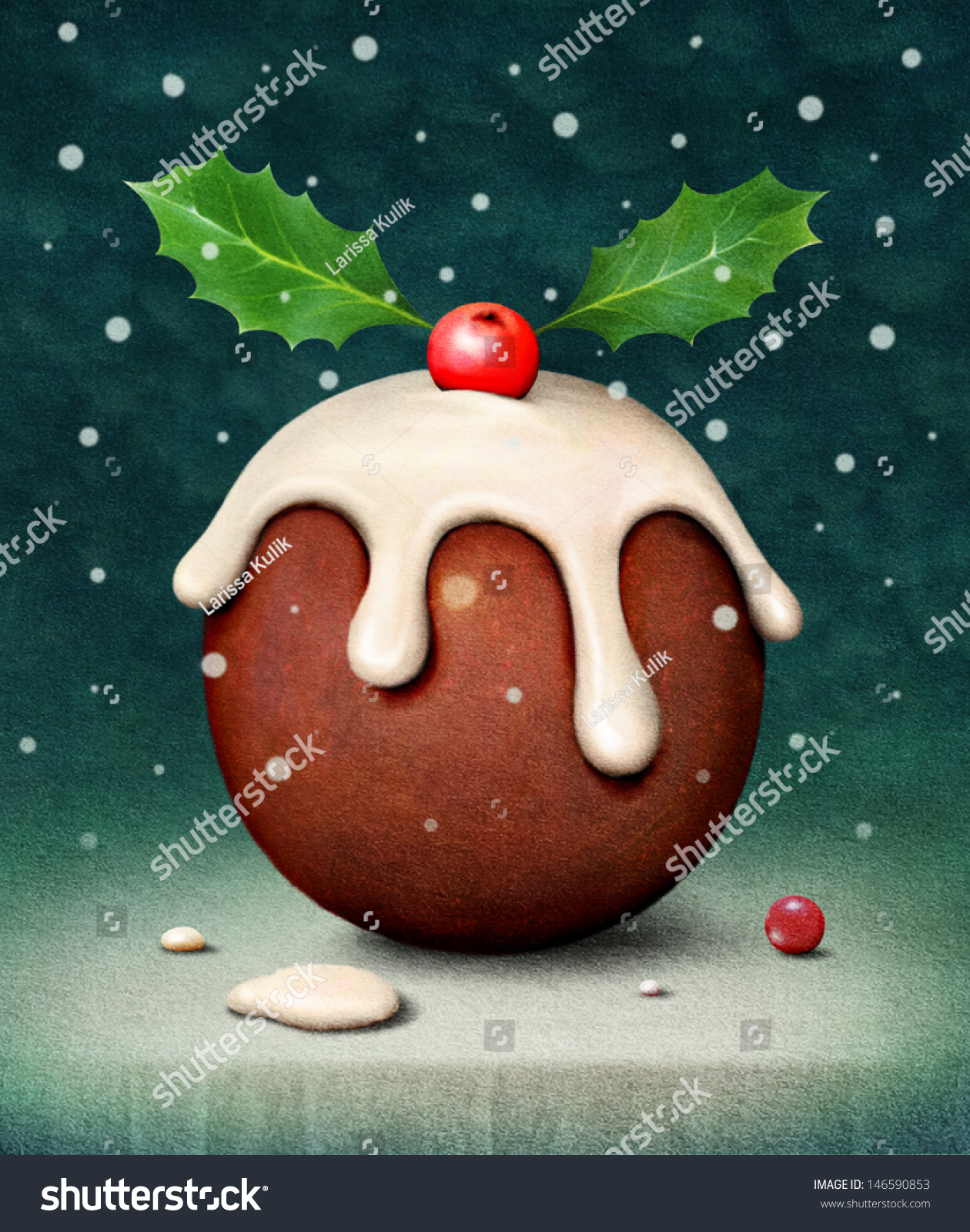 christmas card or poster with plum pudding