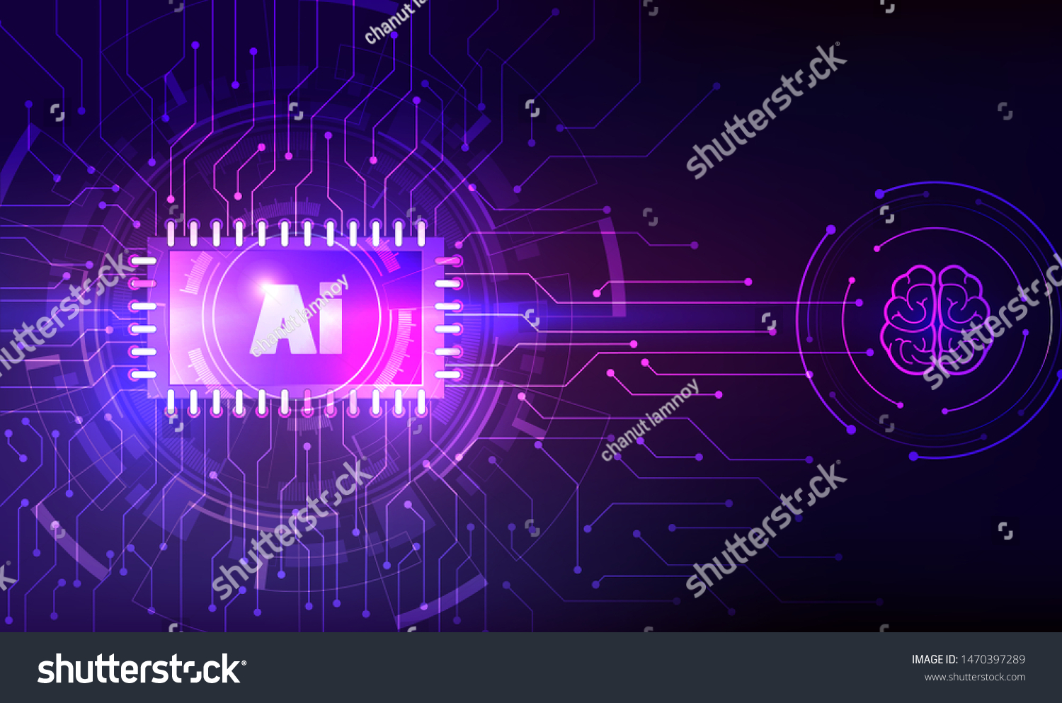 Artificial Intelligence and Machine Learning Concept. Vector illustration symbol AI. Microchip and another modern technologies concepts.